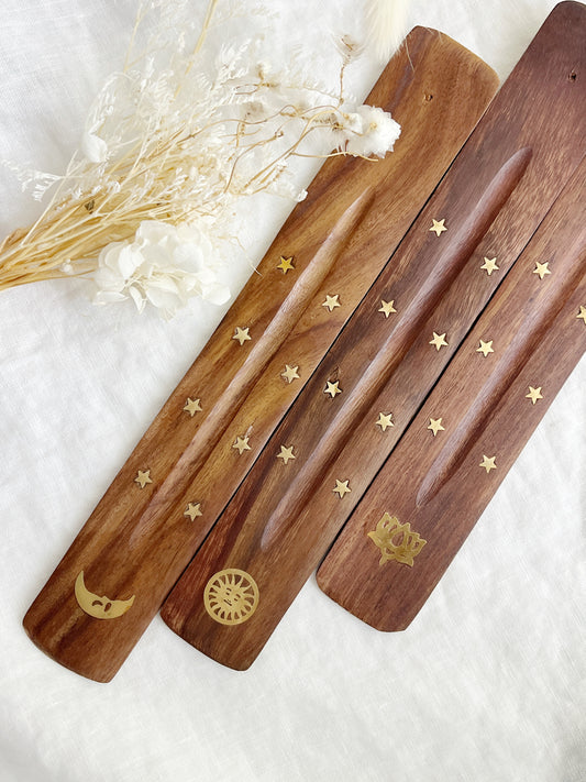 WOODEN INCENSE BURNER || GOLD INLAY