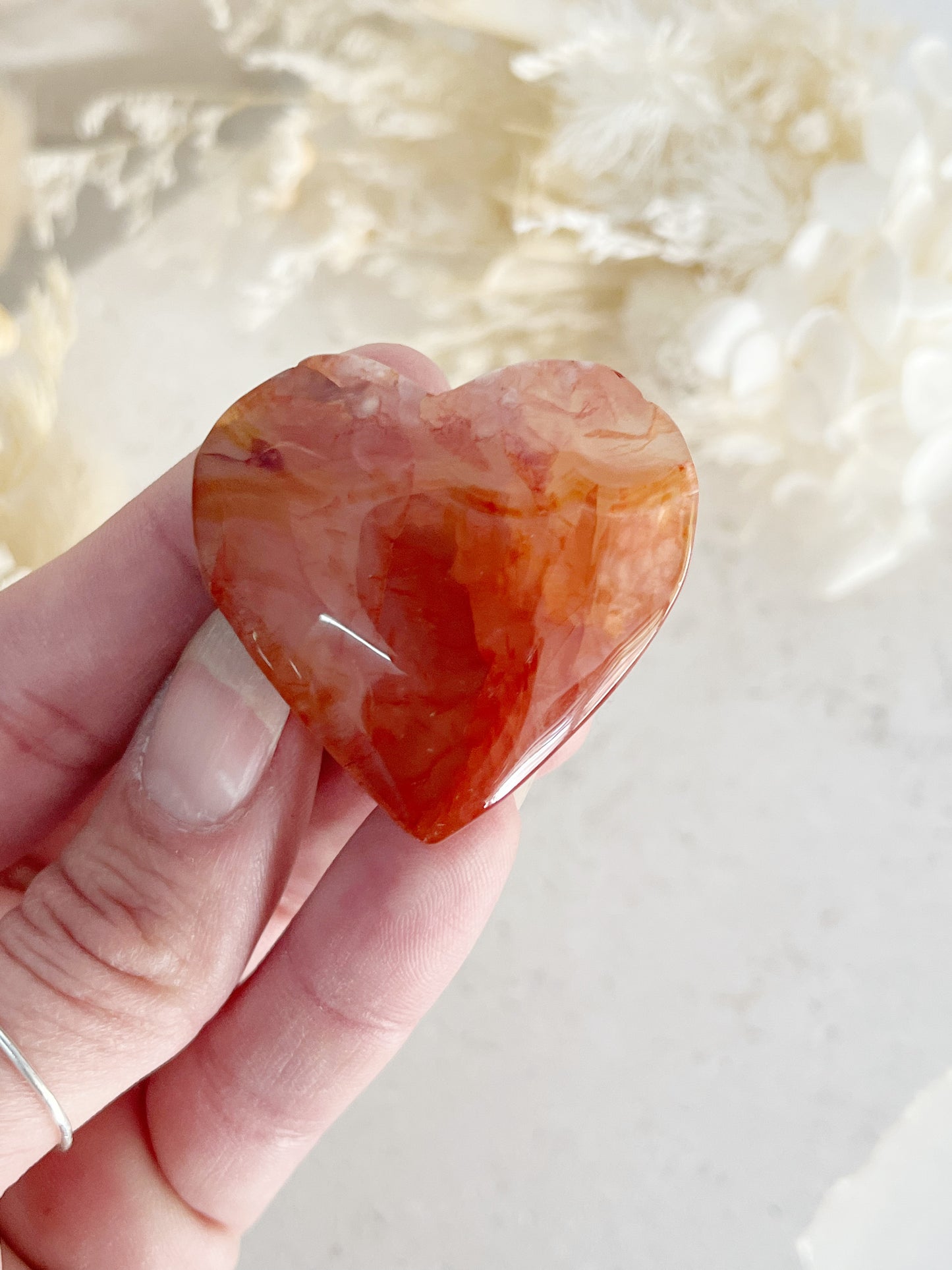 CARNELIAN X FLOWER AGATE HEART | 101454