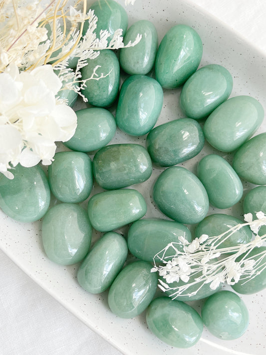 GREEN AVENTURINE TUMBLE, STONED AND SAGED AUSTRALIA