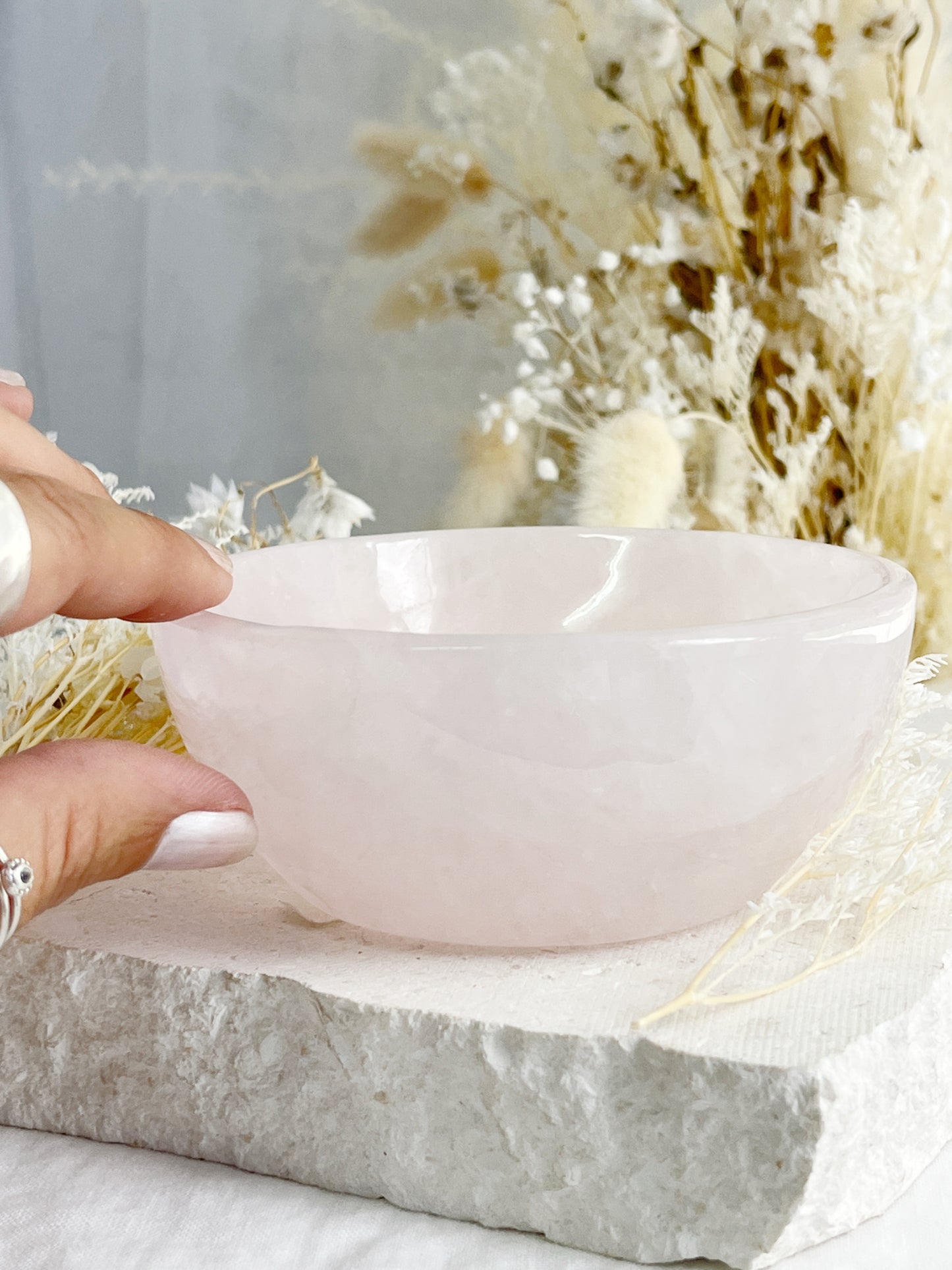 ROSE QUARTZ CRYSTAL BOWL AUSTRALIA SELF LOVE LOVE COMPASSION STONED AND SAGED