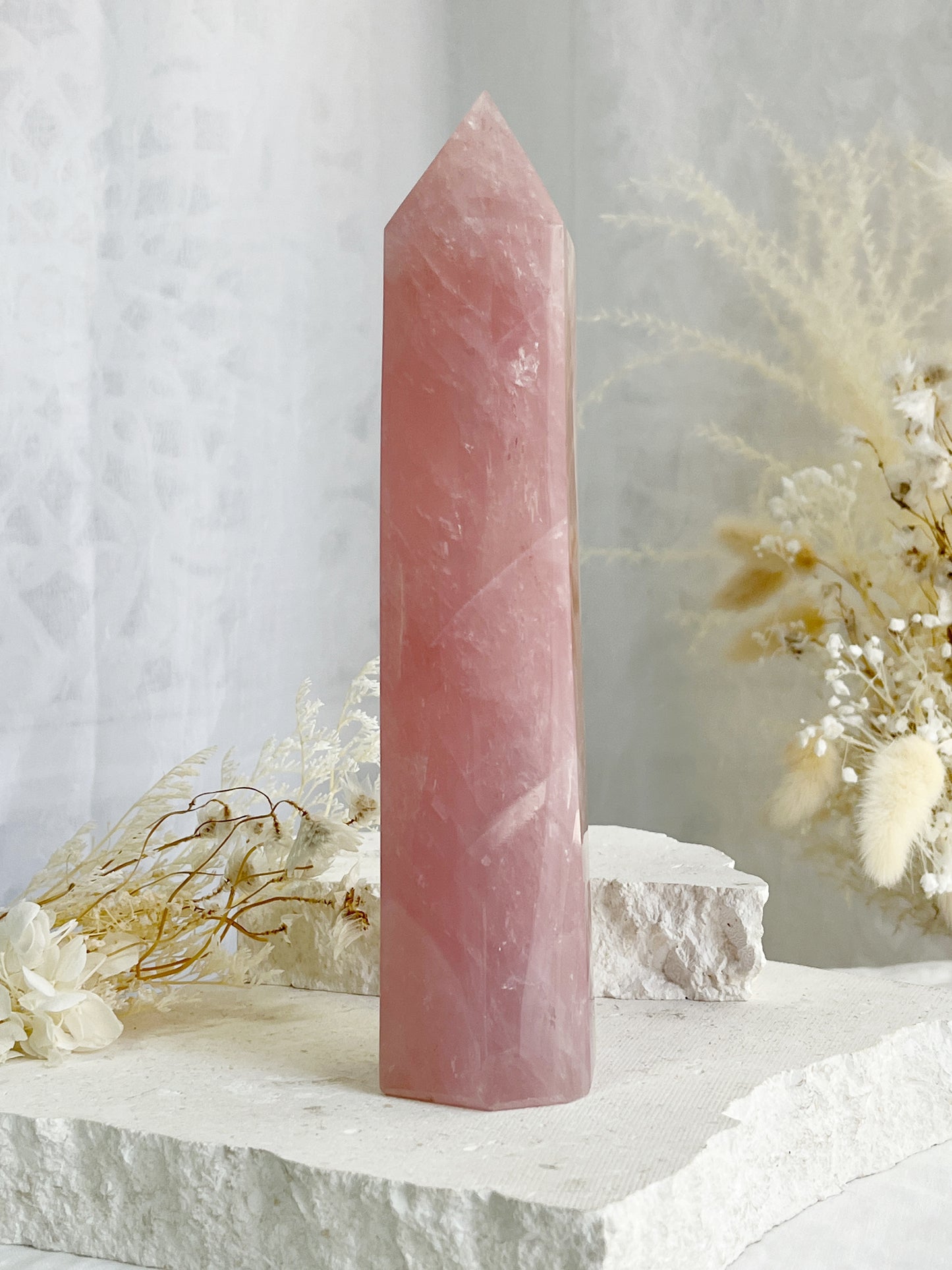 ROSE QUARTZ CRYSTAL TOWER GENERATOR POINT AUSTRALIA SELFLOVE LOVE COMPASSION STONED AND SAGED