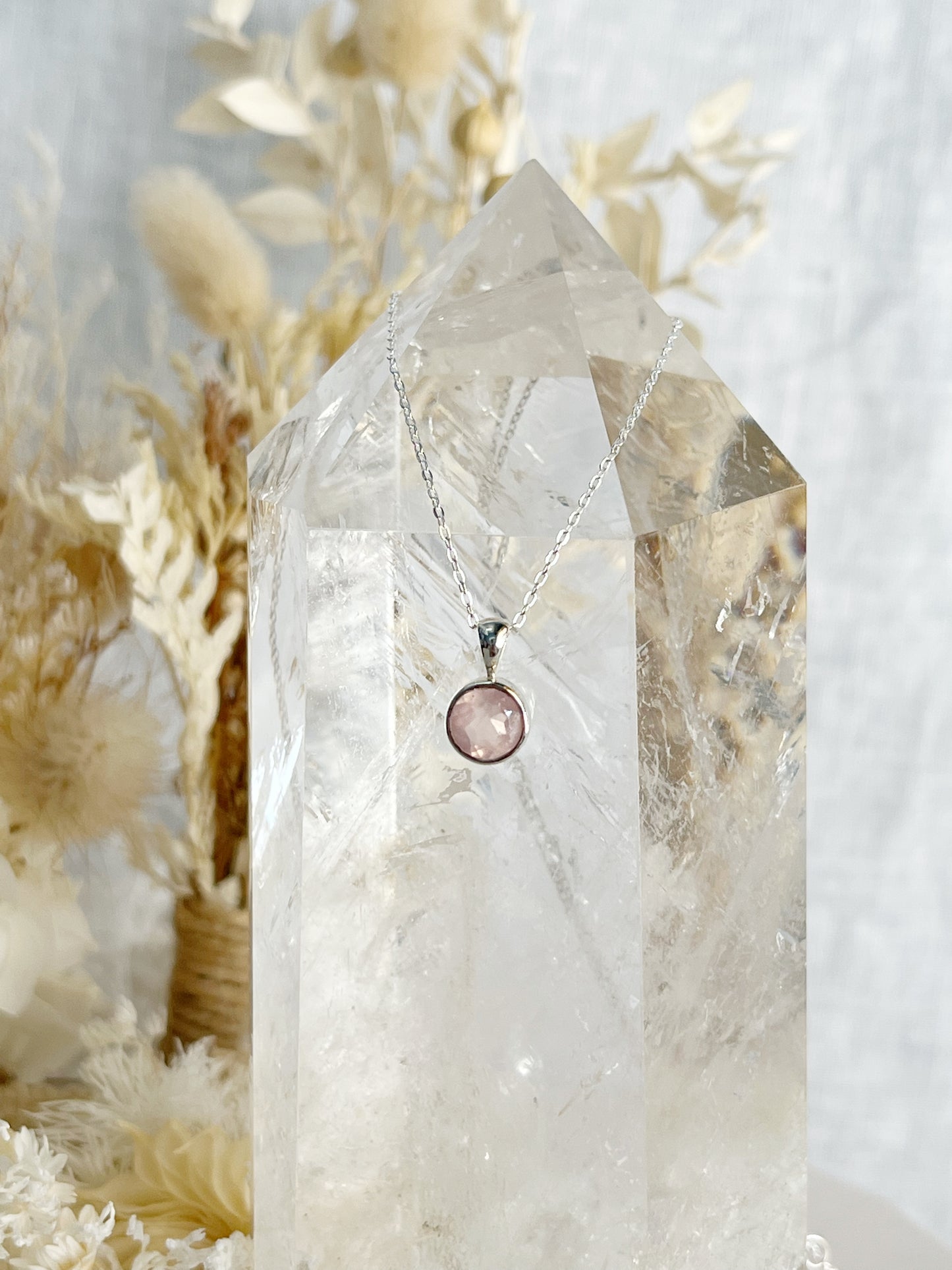 ROSE QUARTZ NECKLACE, ROUND, STONED AND SAGED AUSTRALIA