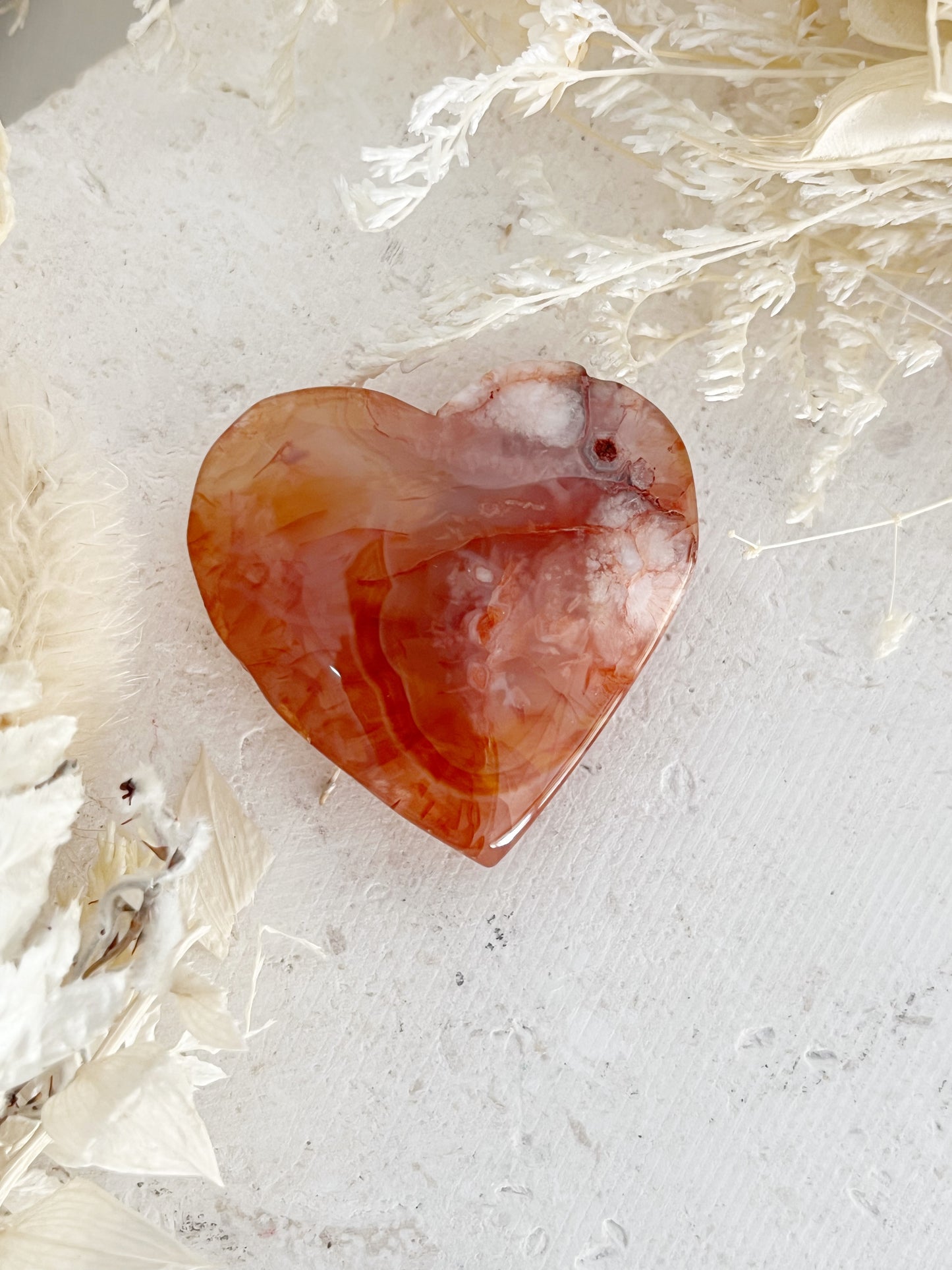CARNELIAN X FLOWER AGATE HEART, AUSTRALIA