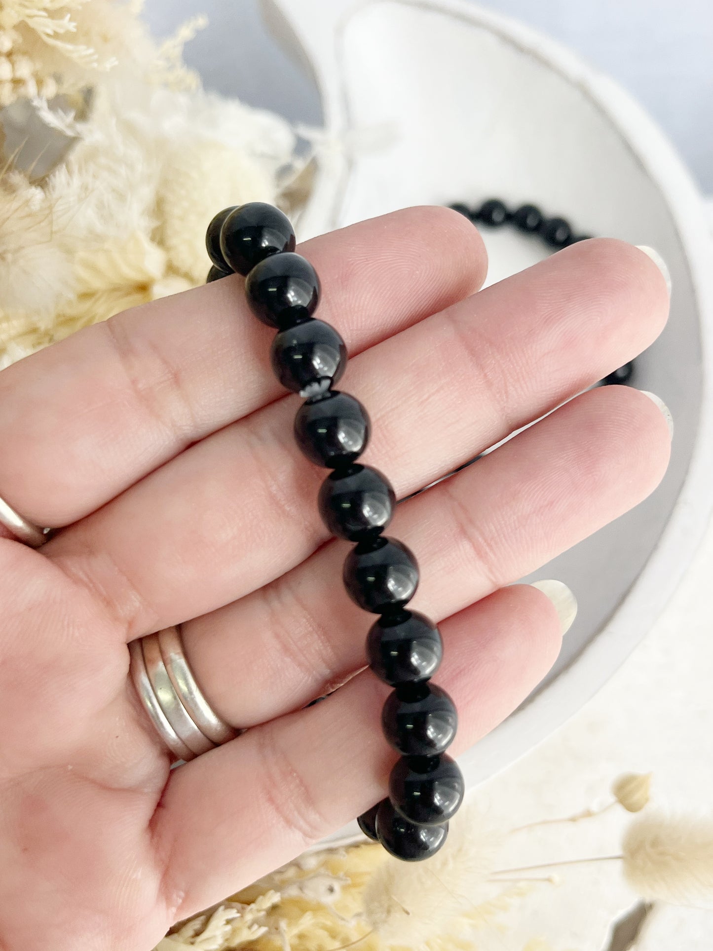 BLACK OBSIDIAN BEAD BRACELET || 8MM