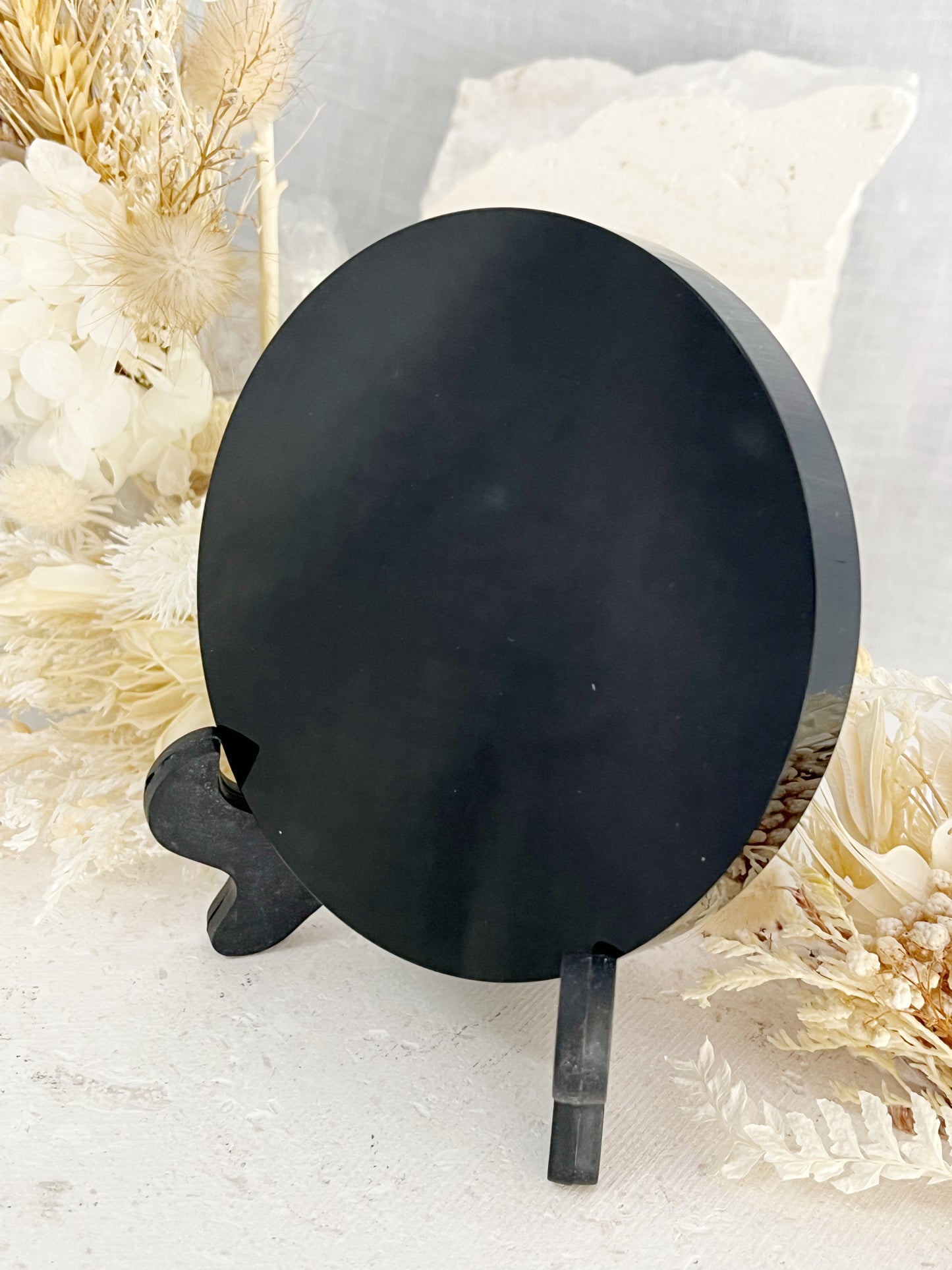 BLACK OBSIDIAN SCRYING MIRROR, STONED + SAGED, AUSTRALIA