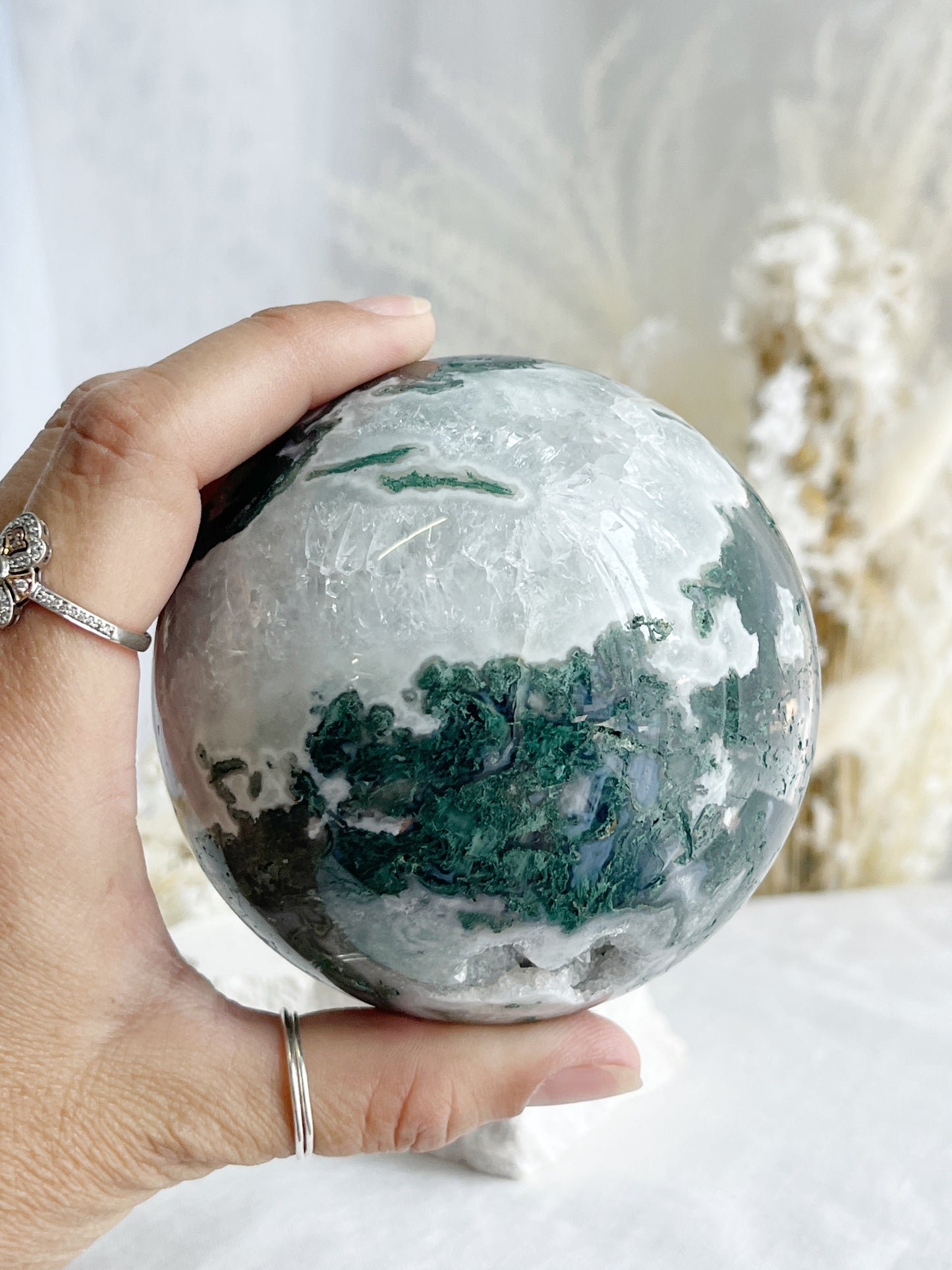 MOSS AGATE SPHERE APPROX 9CM. STONED AND SAGED AUSTRALIA