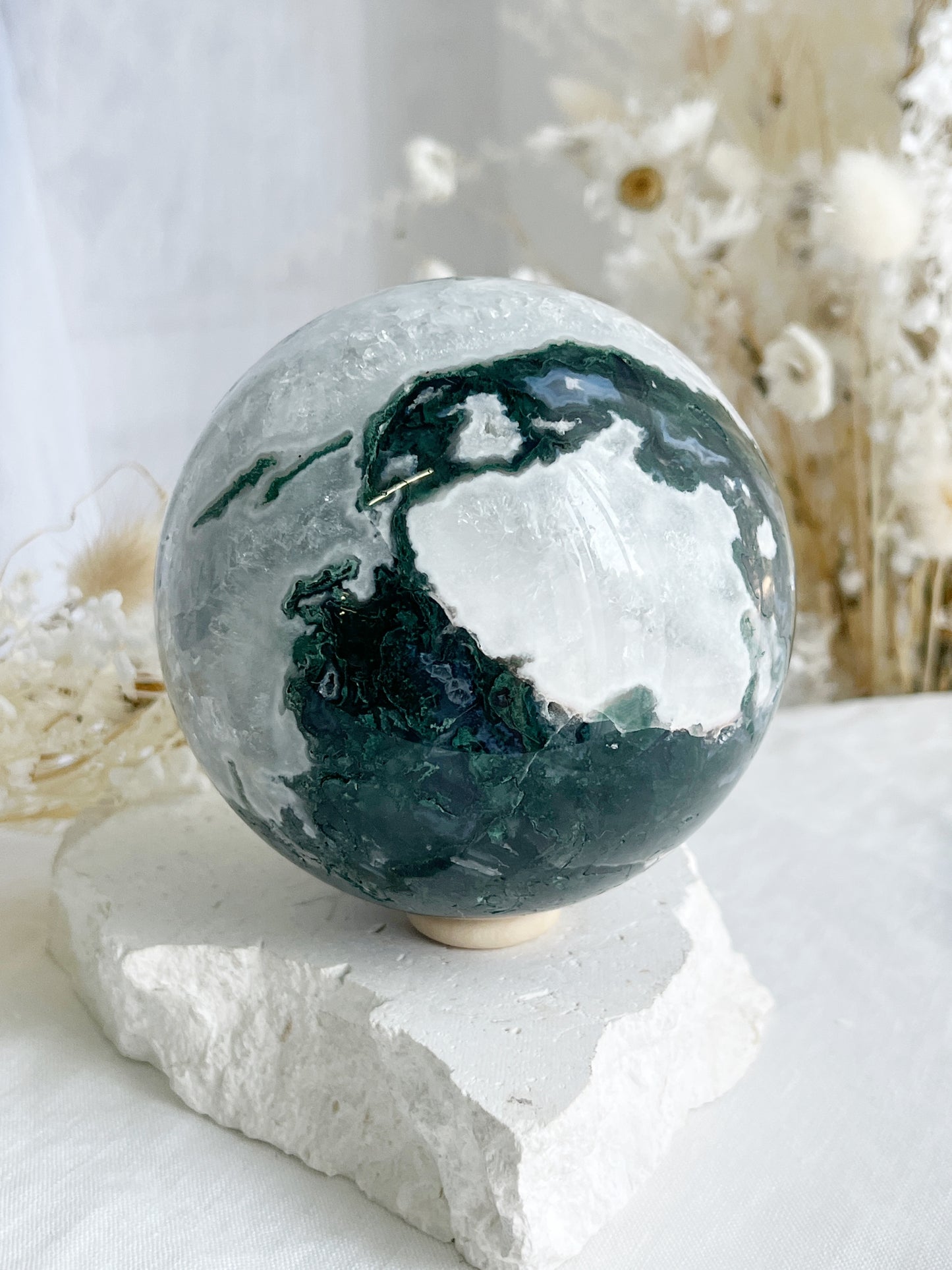 MOSS AGATE SPHERE APPROX 9CM. STONED AND SAGED AUSTRALIA