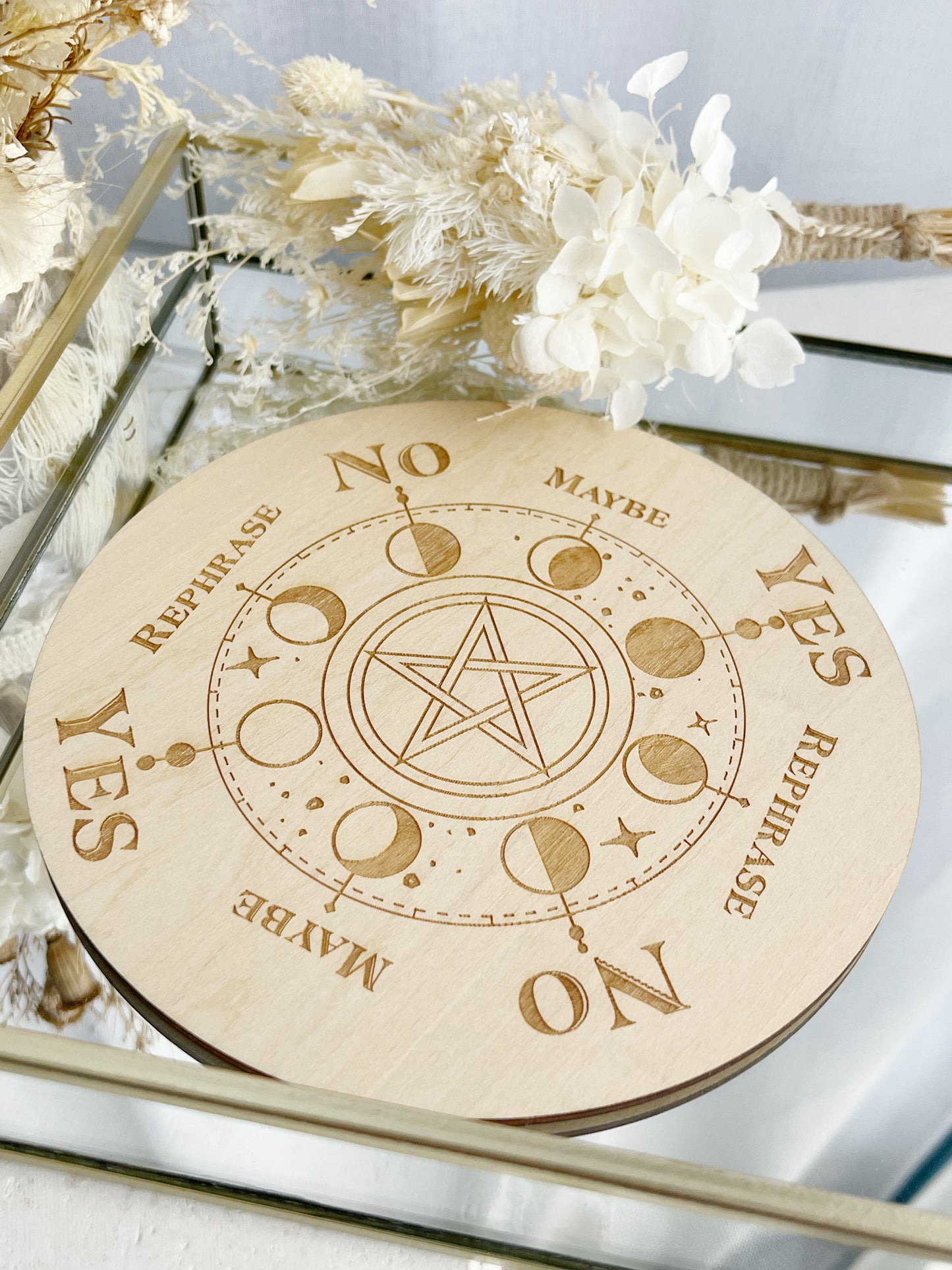 MOON PHASE PENDULUM BOARD, 15CM, STONED AND SAGED AUSTRALIA