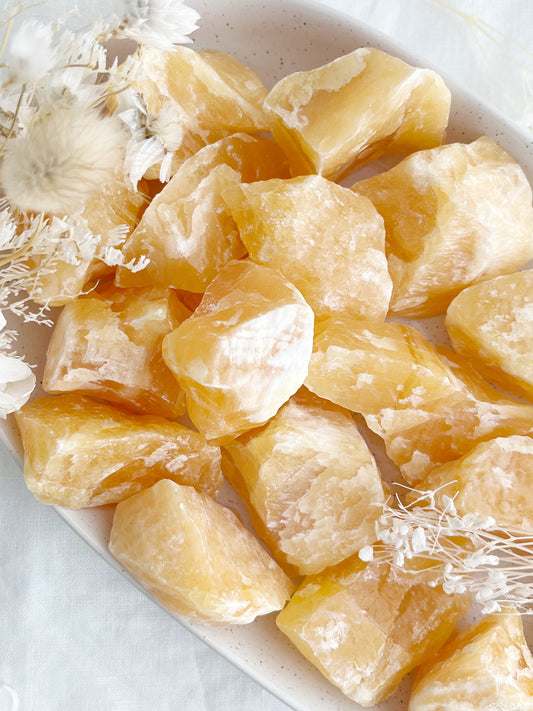 ORANGE CALCITE ROUGH, STONED AND SAGED AUSTRALIA