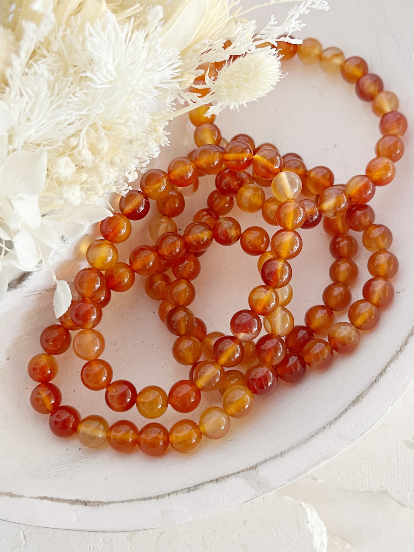 CARNELIAN BEAD BRACELET, 8MM