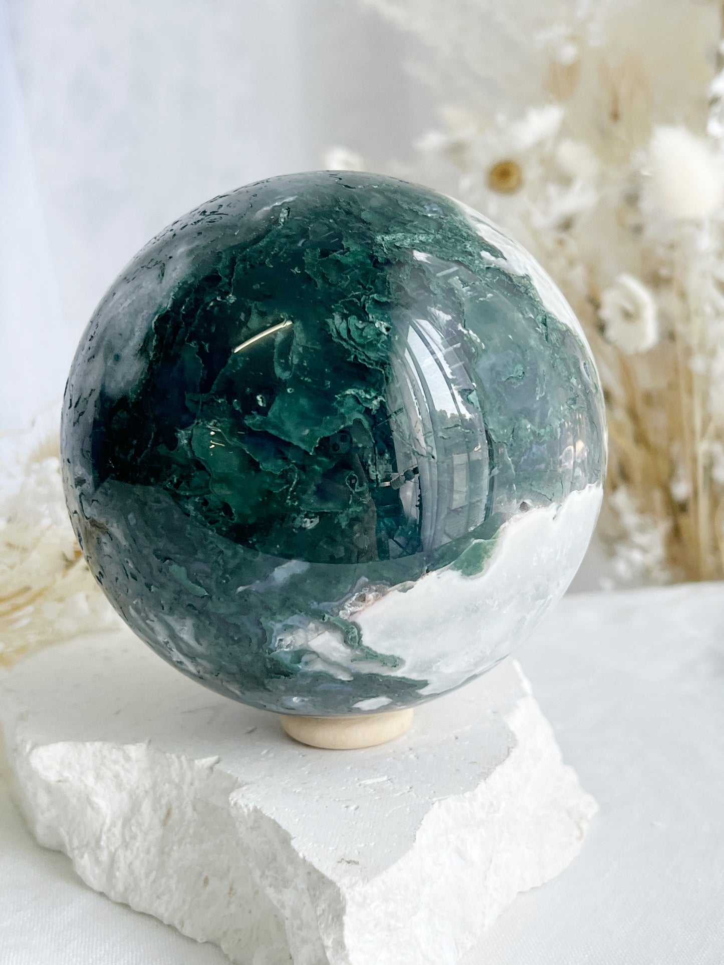 MOSS AGATE SPHERE APPROX 9CM. STONED AND SAGED AUSTRALIA