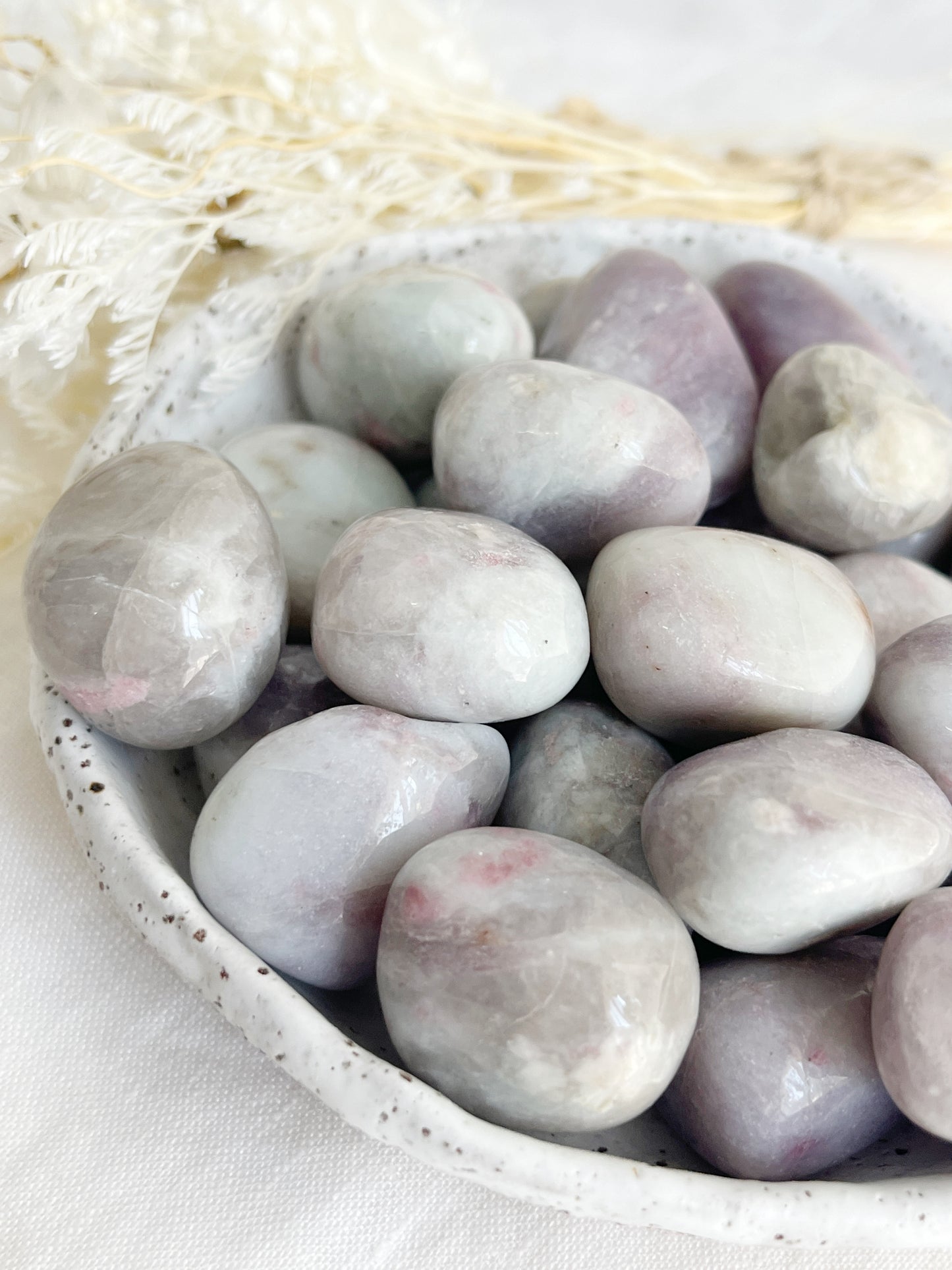 PINK TOURMALINE X LEPIDOLITE TUMBLE. STONED AND SAGED AUSTRALIA.
