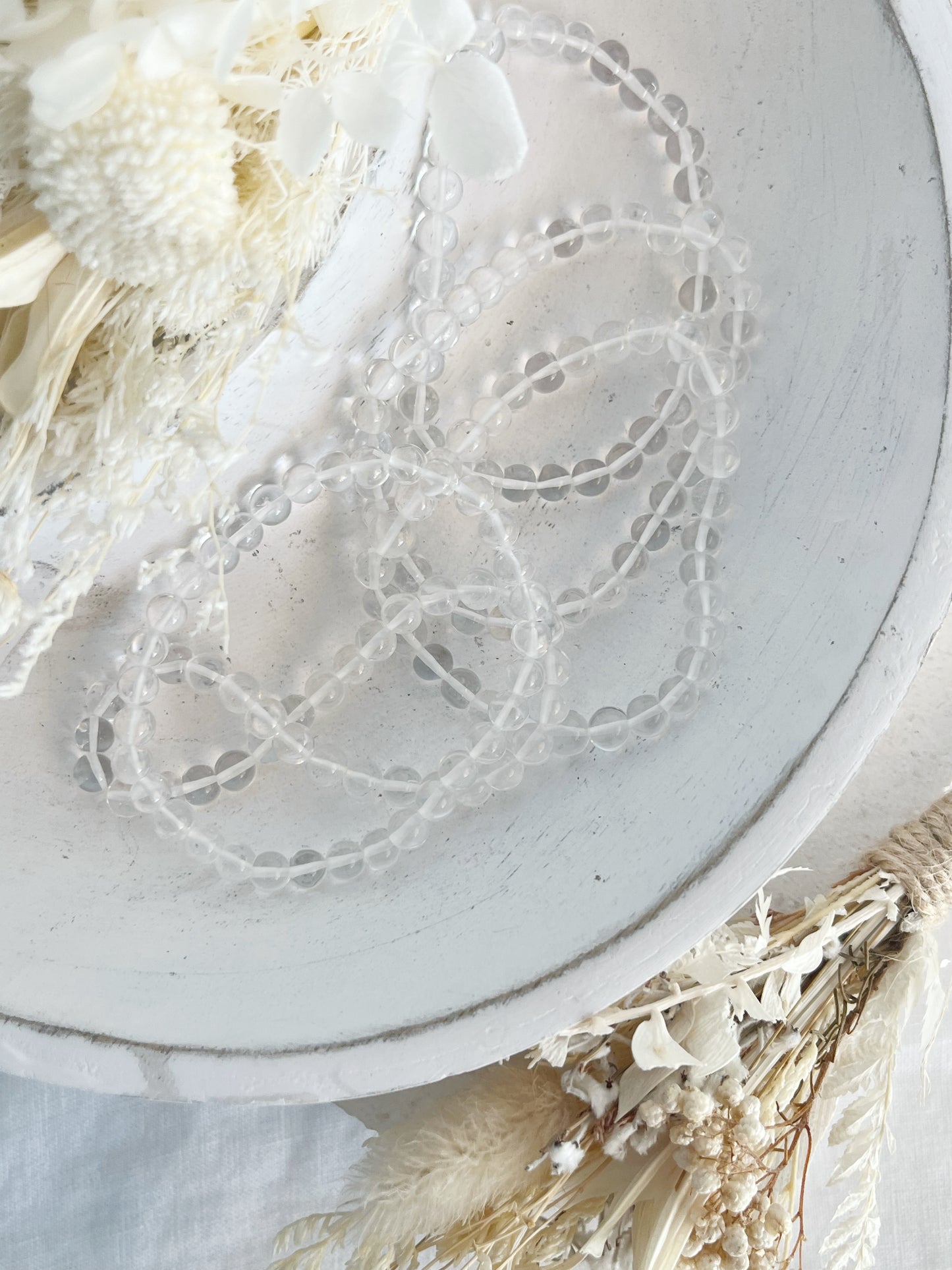 CLEAR QUARTZ BEAD BRACELET, 6MM