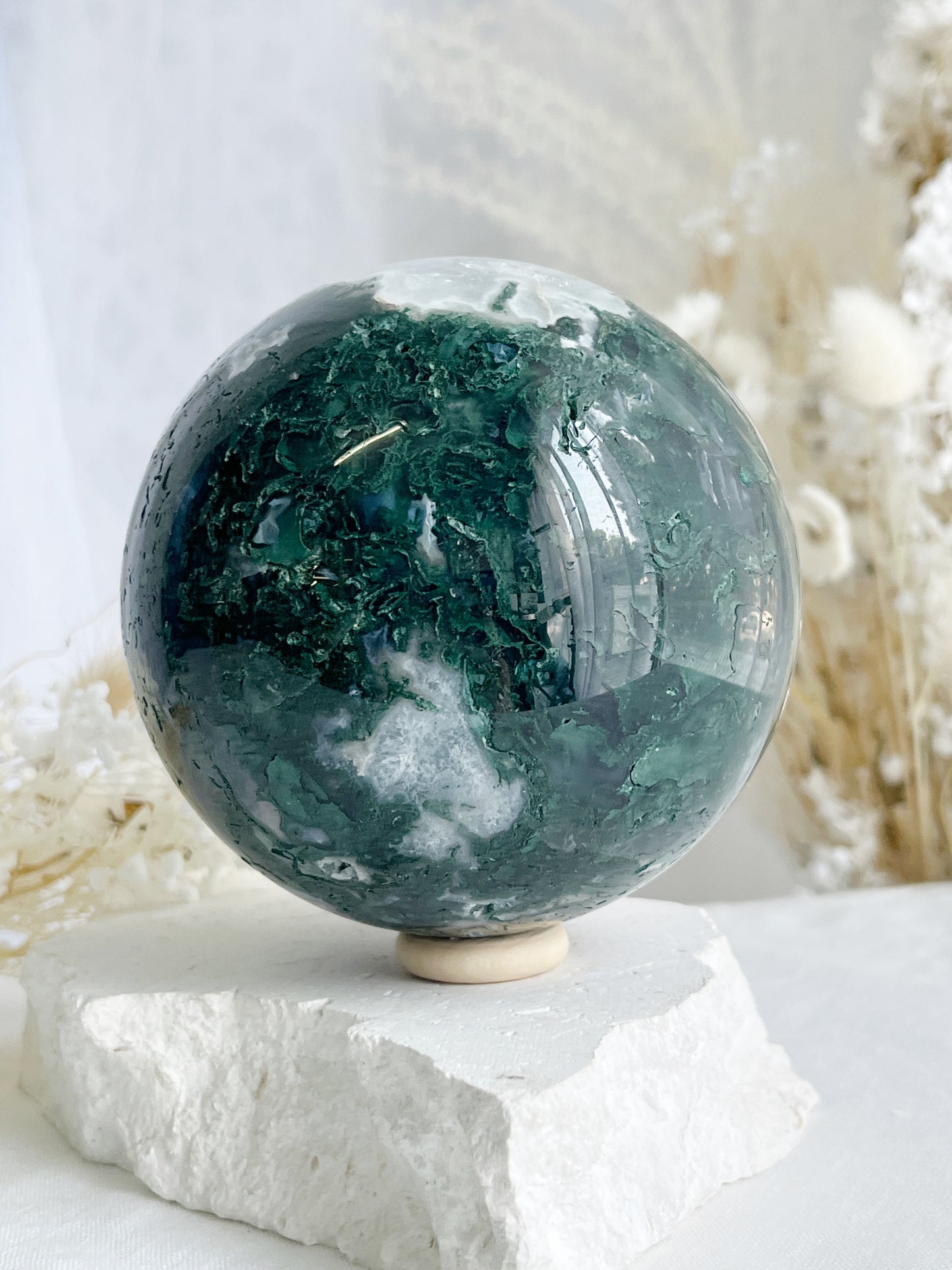 MOSS AGATE SPHERE APPROX 9CM. STONED AND SAGED AUSTRALIA
