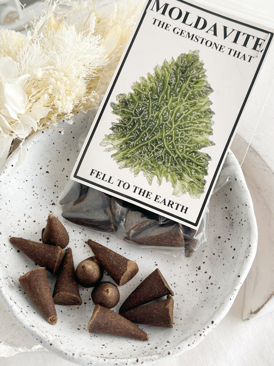MOLDAVITE INCENSE CONES, STONED AND SAGED AUSTRALIA