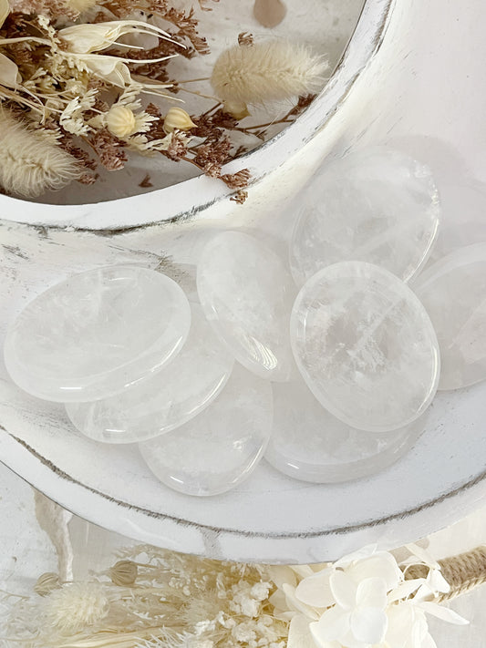 CLEAR QUARTZ WORRY STONE, STONED AND SAGED AUSTRALIA