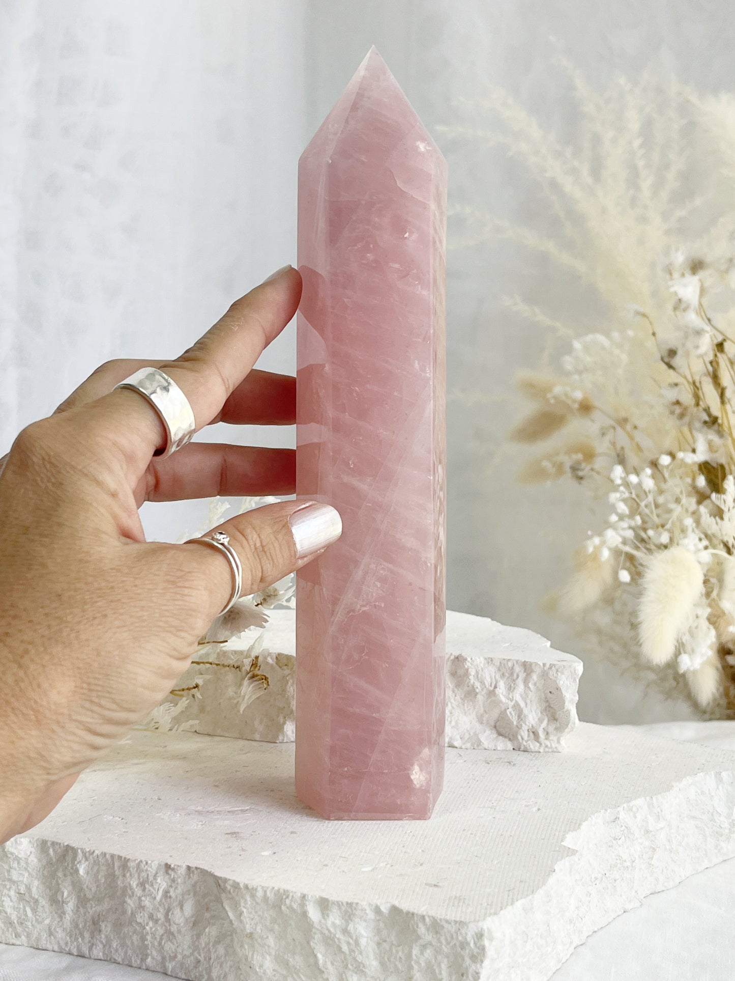ROSE QUARTZ CRYSTAL TOWER GENERATOR POINT AUSTRALIA SELFLOVE LOVE COMPASSION STONED AND SAGED