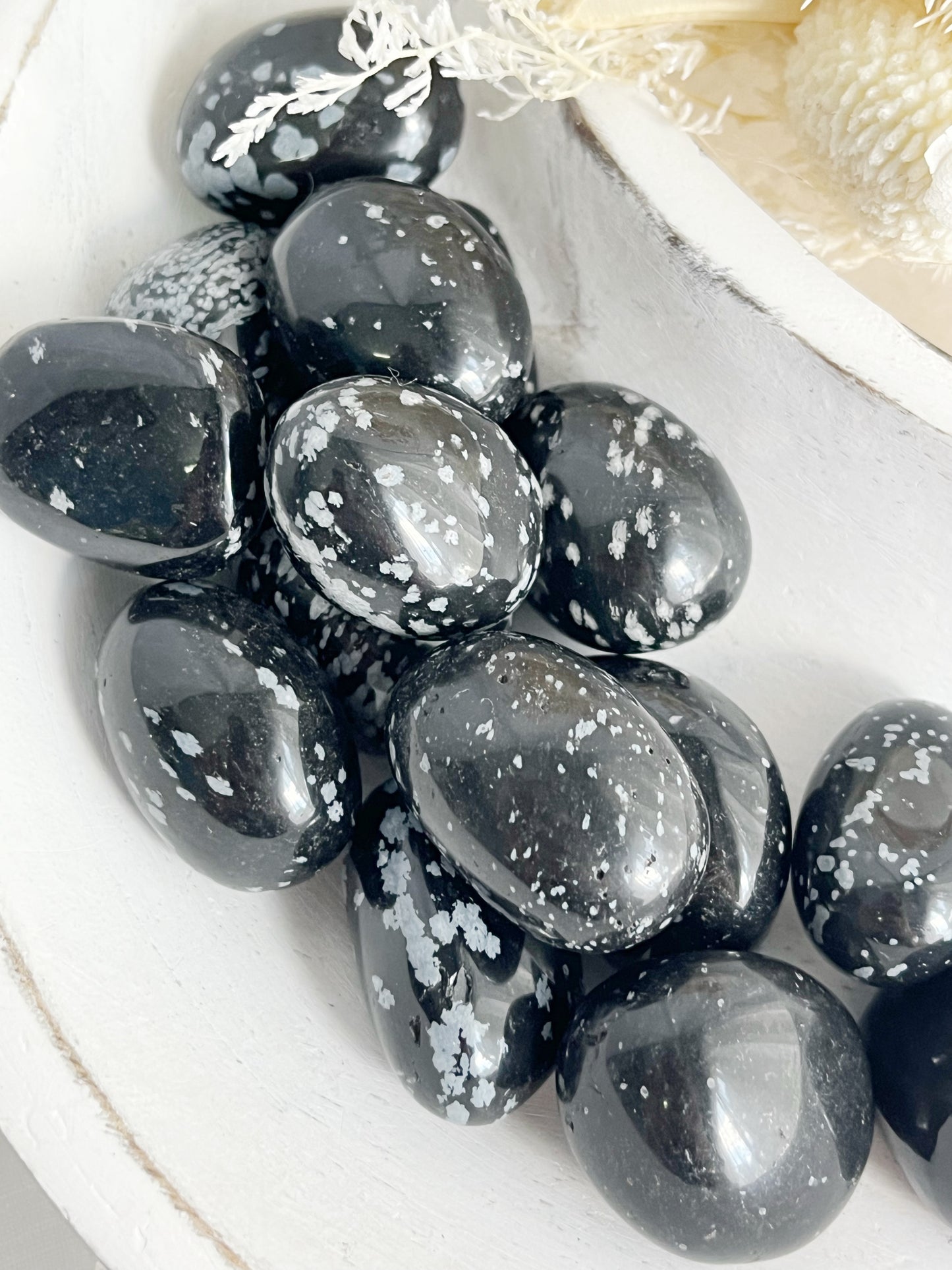 SNOWFLAKE OBSIDIAN TUMBLE, STONED AND SAGED AUSTRALIA