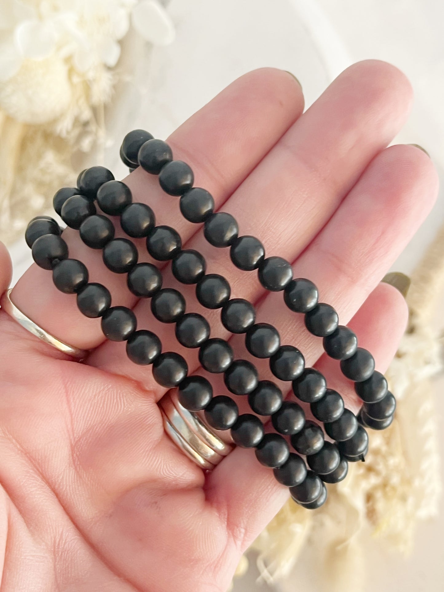 SHUNGITE BEAD BRACELET || 6MM