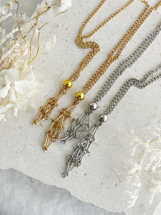 TUMBLE STONE CAGE NECKLACE || EMPTY