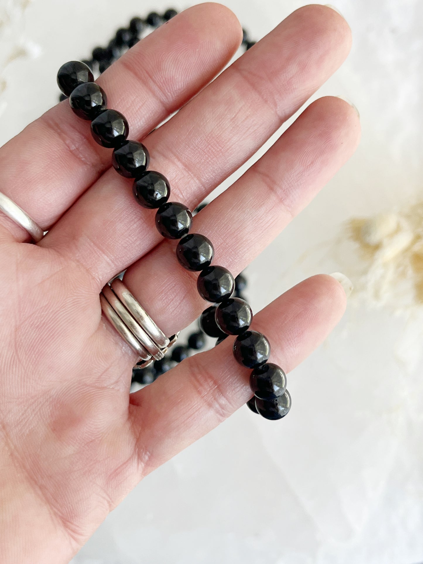 BLACK TOURMALINE BEAD BRACELET || 8MM