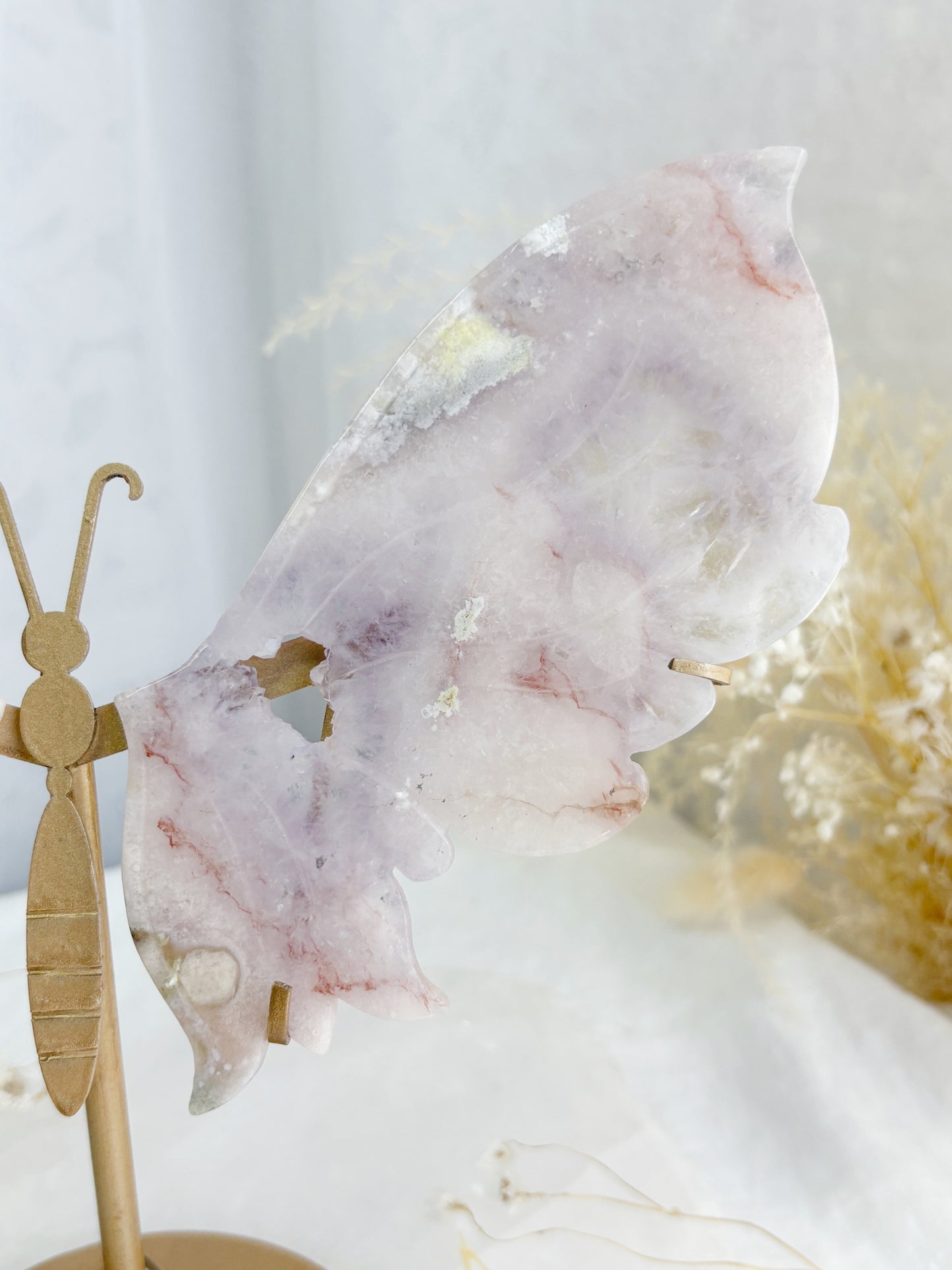 AMETHYST & FLOWER AGATE BUTTERFLY WINGS || ON GOLD STAND AFAW01