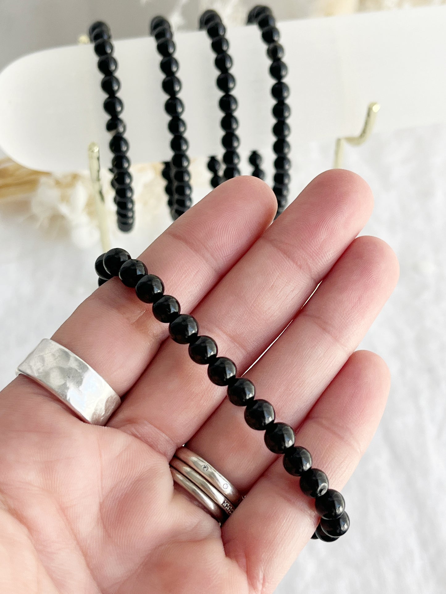 BLACK TOURMALINE BEAD BRACELET || 6MM