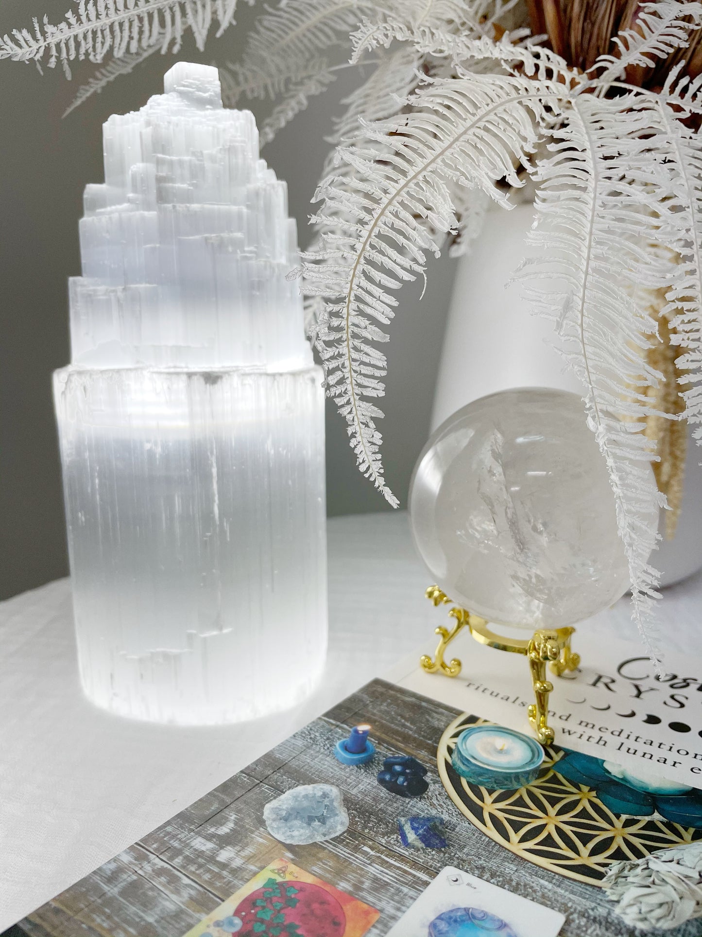 SELENITE LAMP, SMALL, STONED AND SAGED AUSTRALIA
