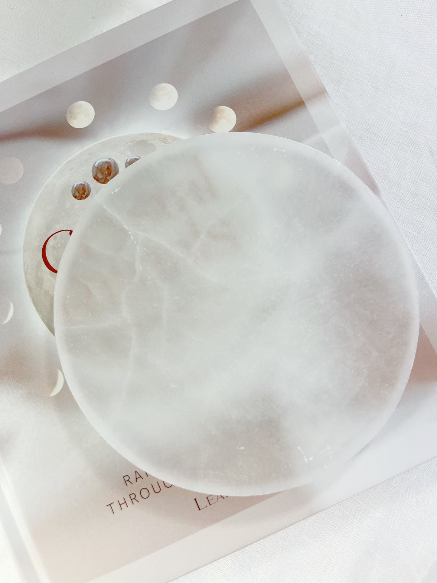 SELENITE CLEANSING + CHARGING PLATE ROUND, STONED AND SAGED AUSTRALIA
