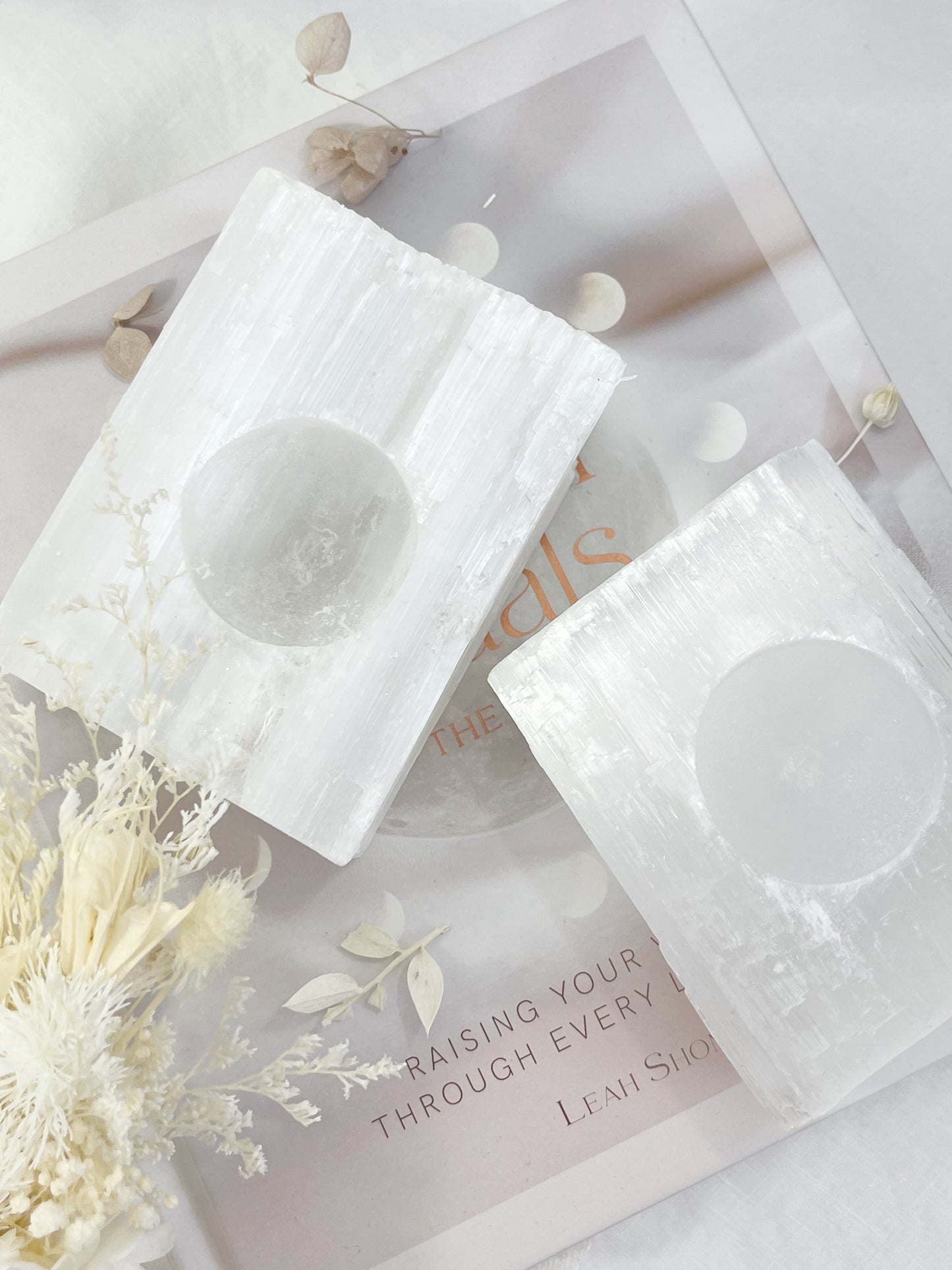 SELENITE CANDLE HOLDER, AUSTRALIA, STONED + SAGED