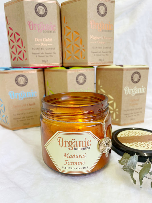 ORGANIC GOODNESS CANDLE, AMBER JAR, STONED AND SAGED AUSTRALIA