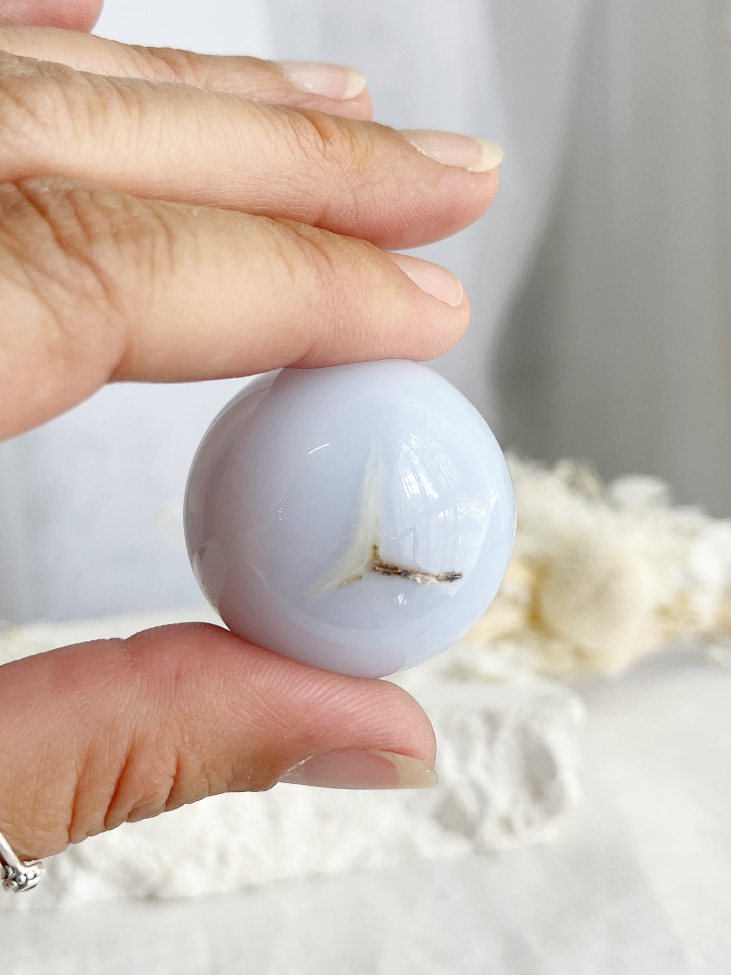 BLUE CHALCEDONY SPHERE, STONED AND SAGED AUSTRALIA