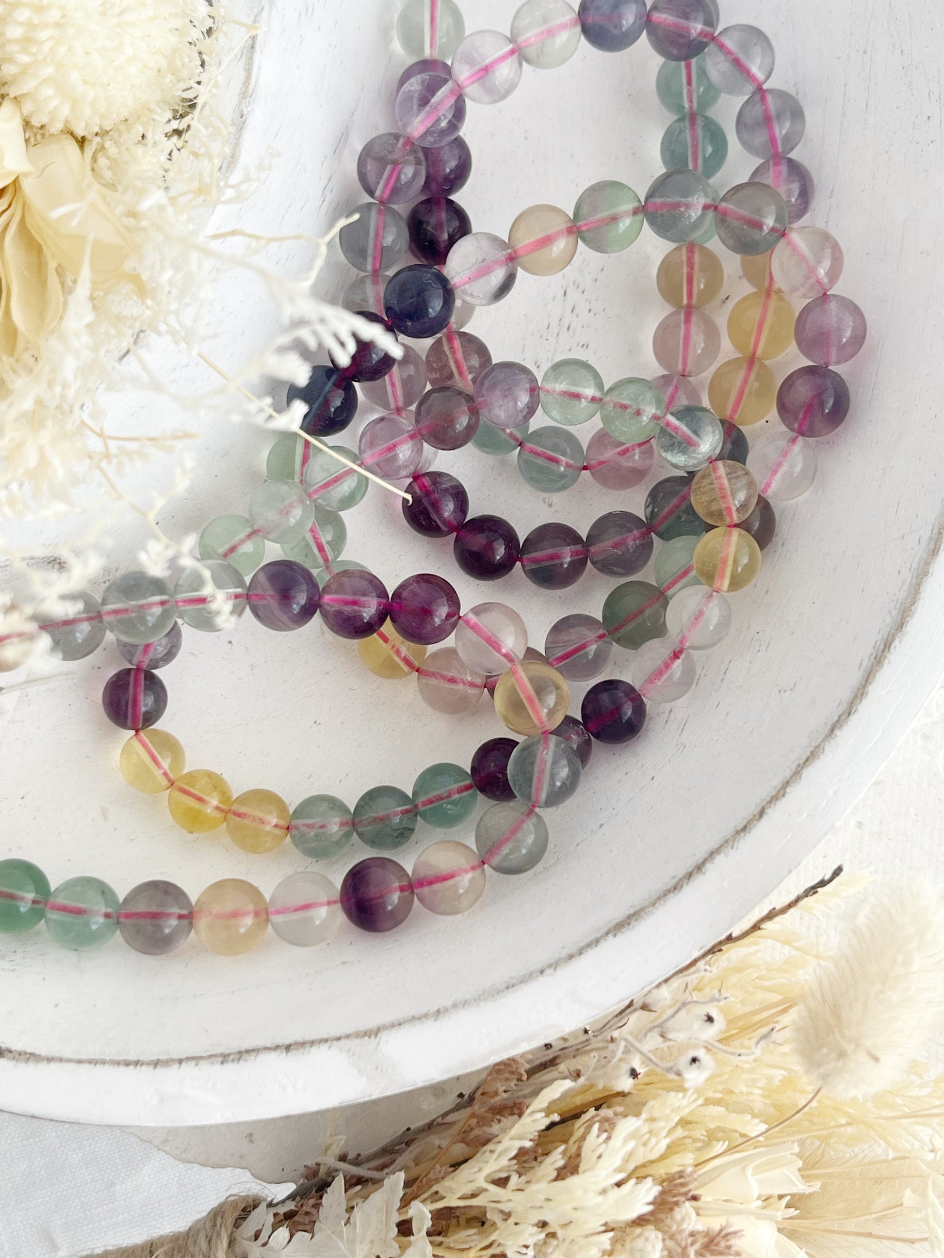 FLUORITE BEAD BRACELET, 8MM