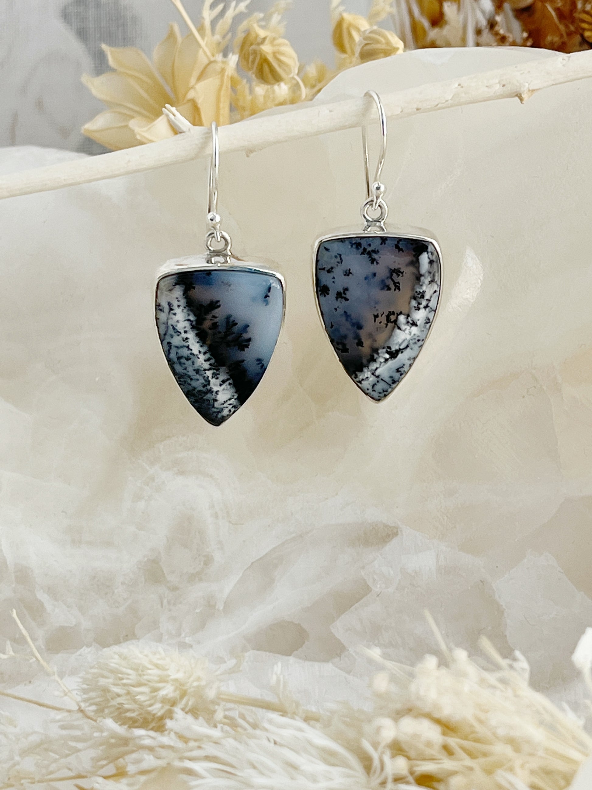 DENDRIC AGATE EARRINGS STERLING SILVER. STONED AND SAGED AUSTRALIA