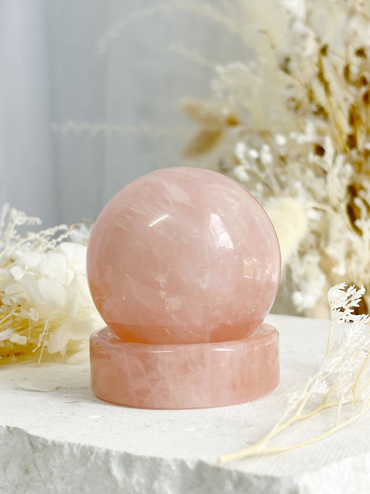 ROSE QUARTZ CRYSTAL SPHERE HOLDER STAND AUSTRALIA SELFLOVE LOVE COMPASSION STONED AND SAGED 