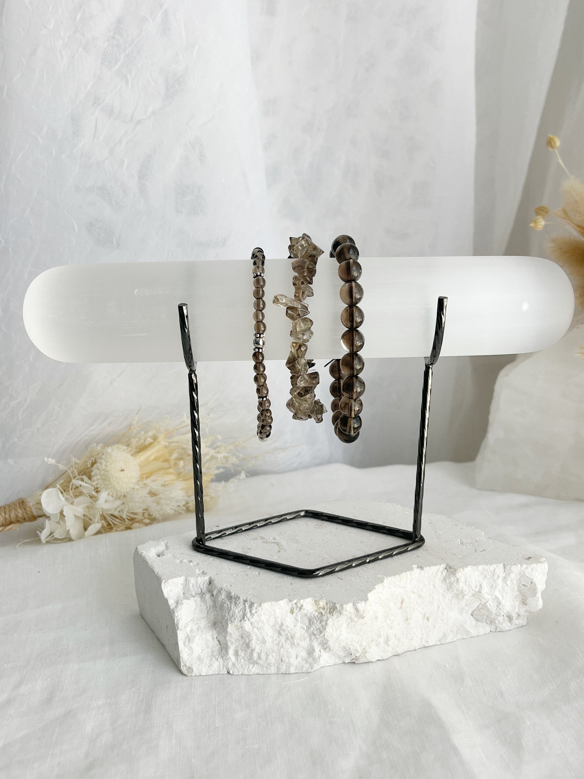 Selenite crystal jewellery display stand holder, Stoned and Saged Australia