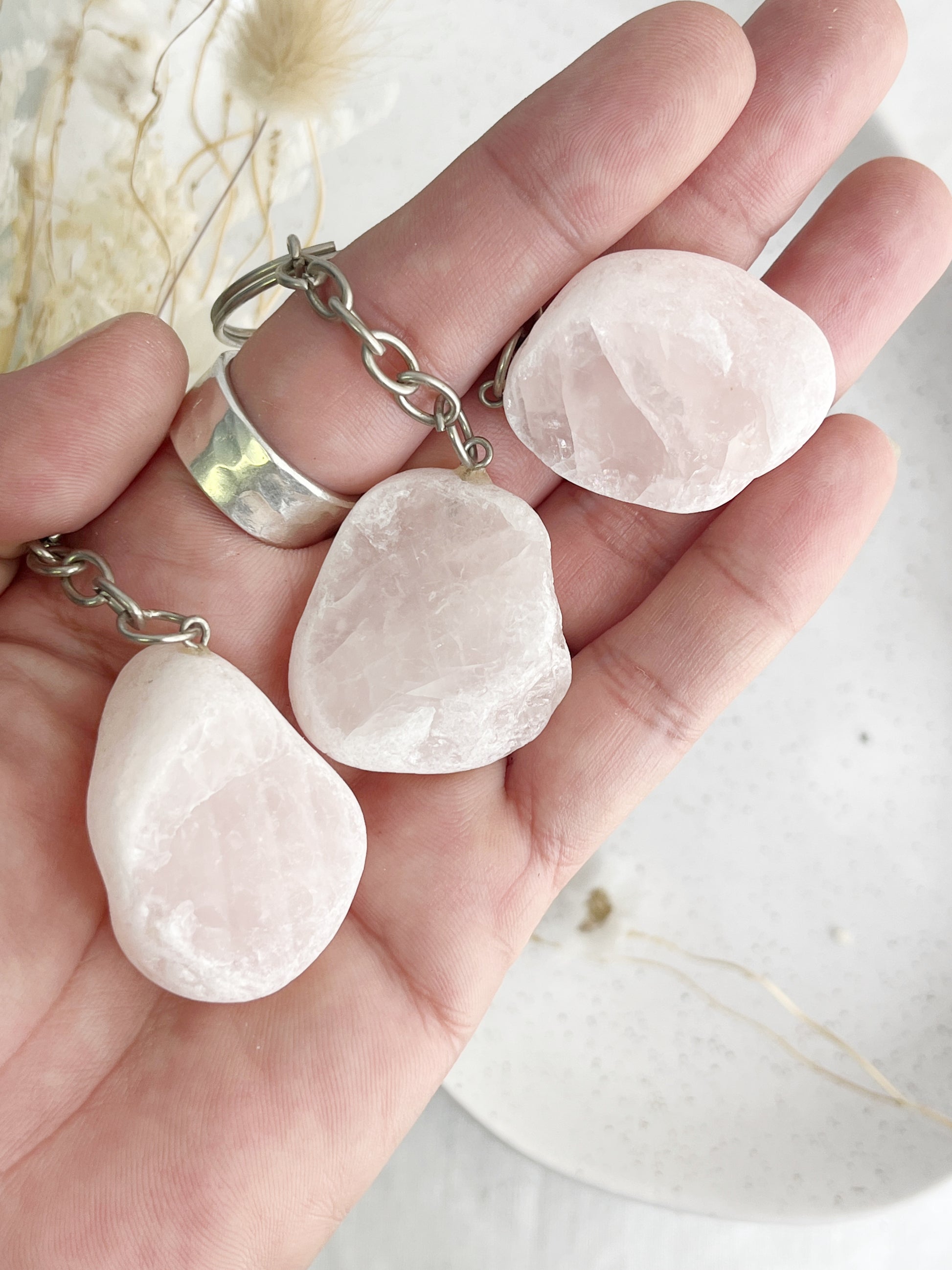 rose quartz seer stone ema egg keyring