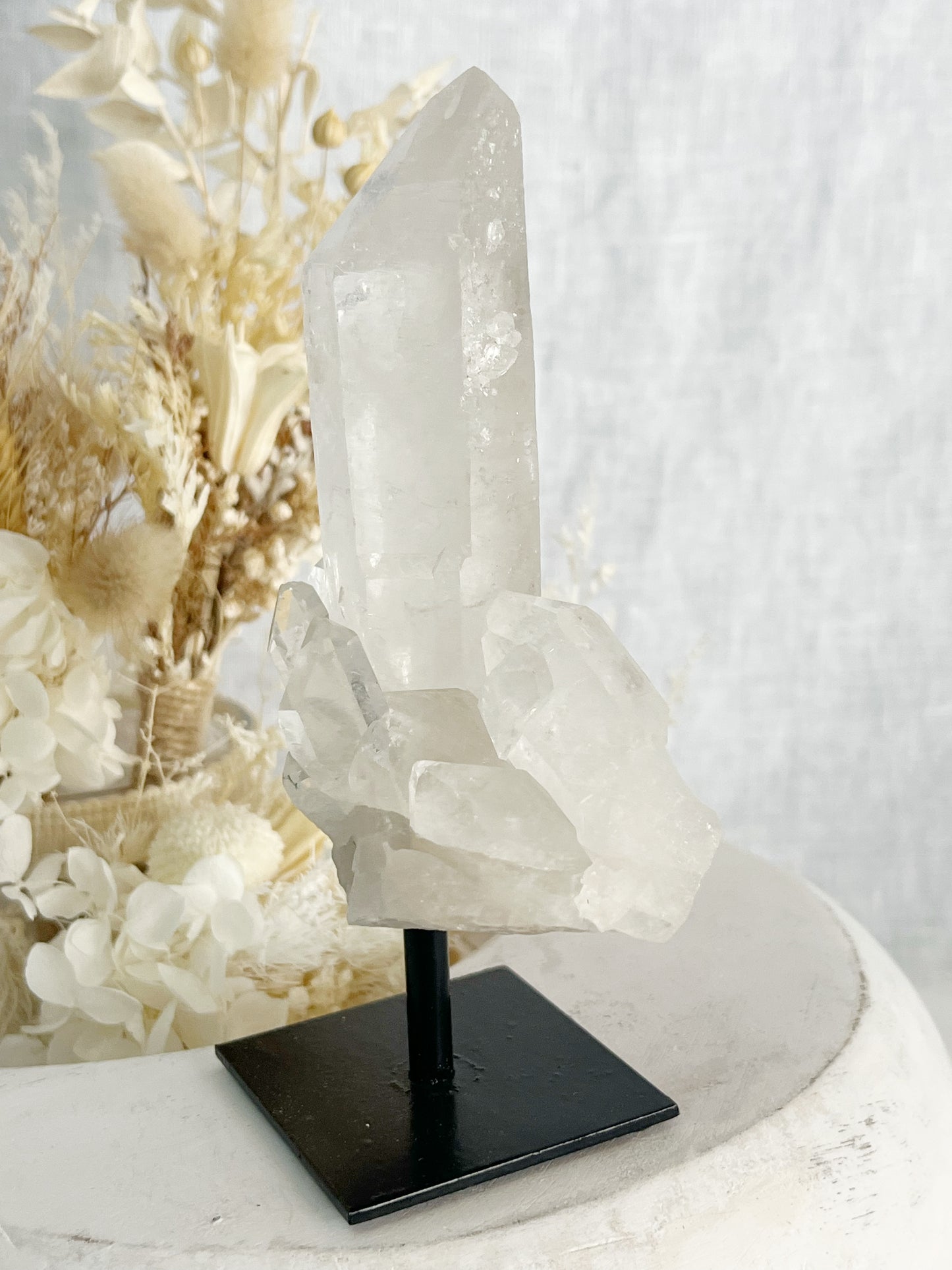 CLEAR QUARTZ CLUSTER ON STAND, STONED AND SAGED AUSTRALIA