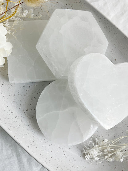 SHAPED SELENITE CLEANSING + CHARGING PLATE, STONED AND SAGED AUSTRALIA