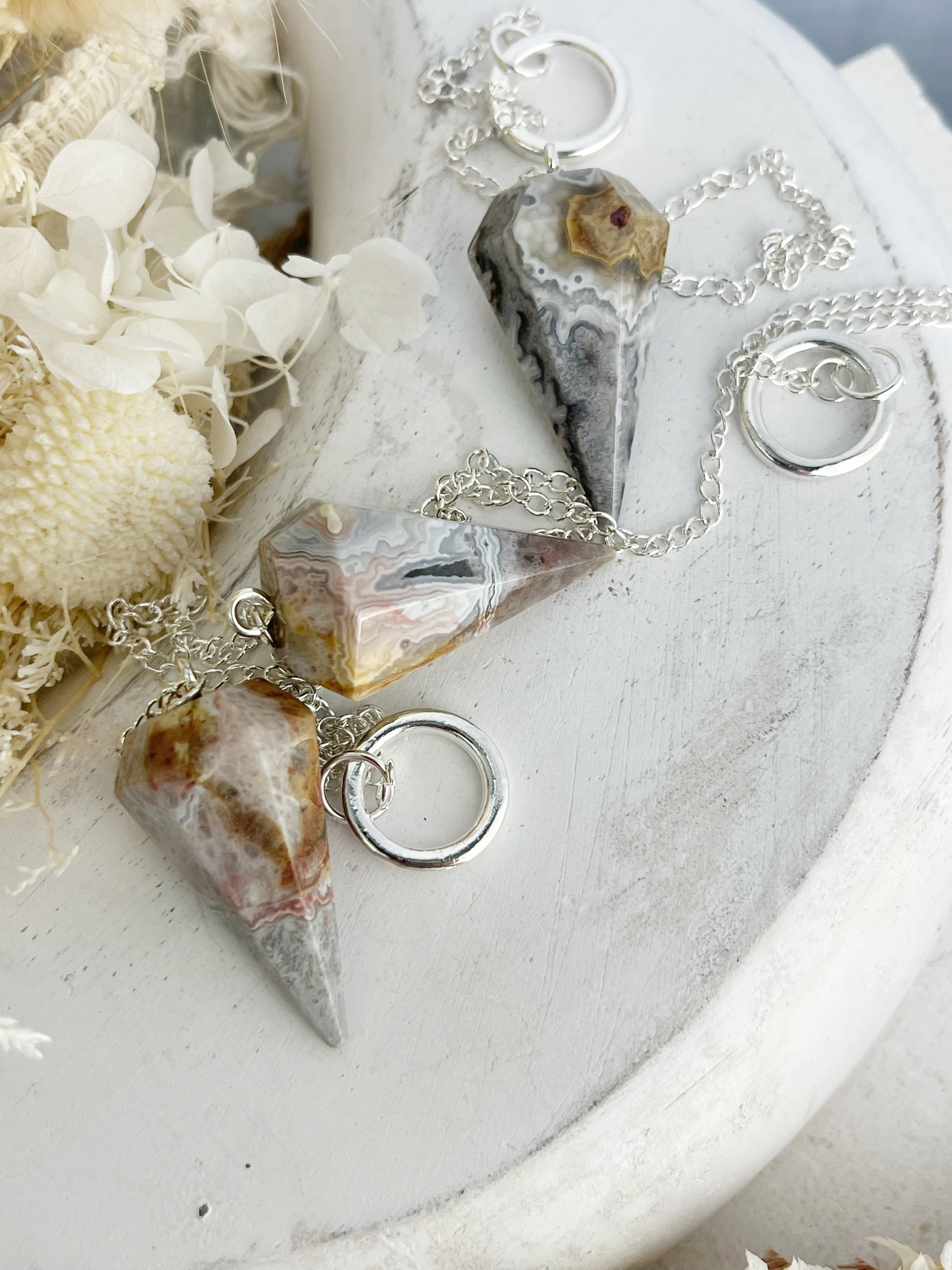 CRAZY LACE AGATE PENDULUM, STONED AND SAGED AUSTRALIA