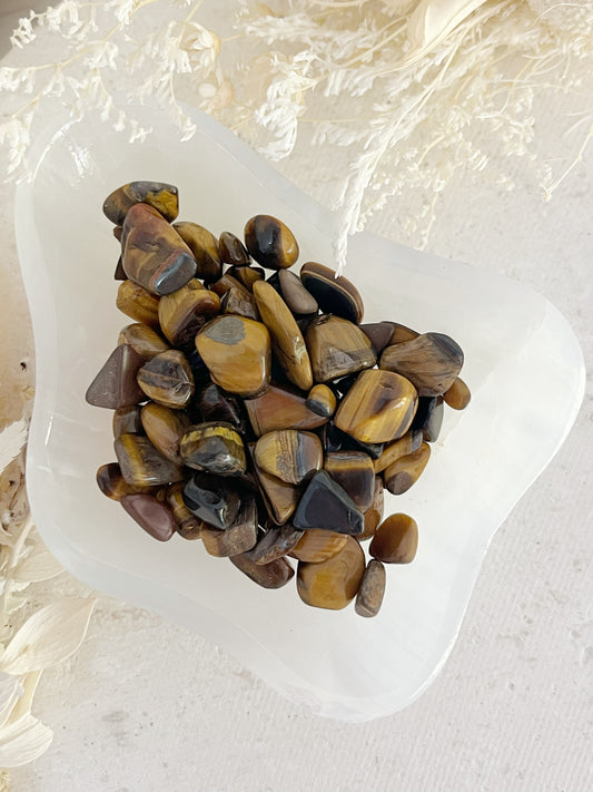 TIGERS EYE CHIPS, 100G, STONED AND SAGED AUSTRALIA