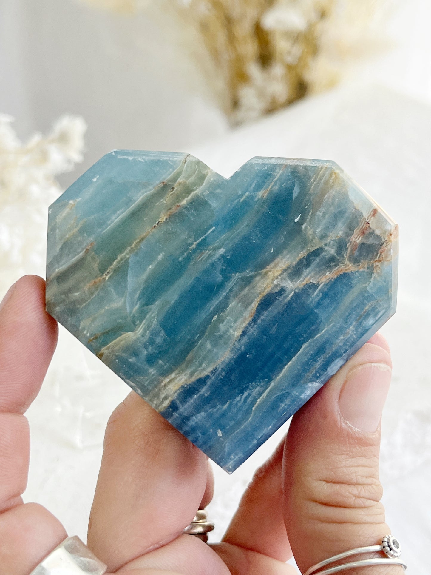 LEMURIAN AQUATINE CALCITE HEART || 30672