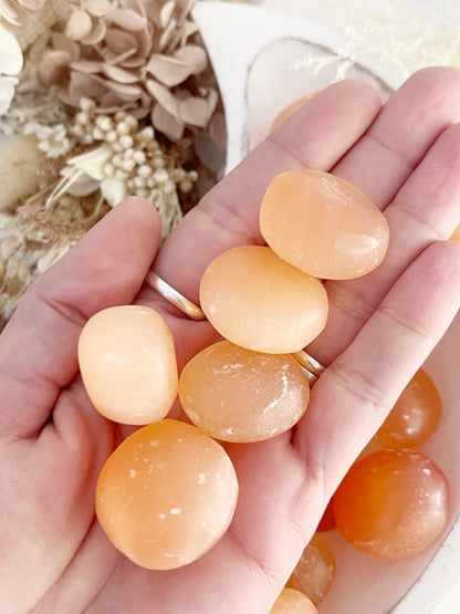 PEACH SATIN SPAR SELENITE TUMBLE || INTUITIVELY CHOSEN