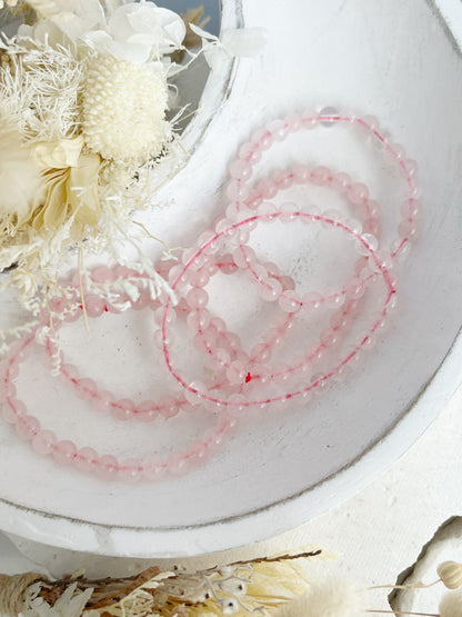 ROSE QUARTZ BEAD BRACELET, 6MM, STONED AND SAGED AUSTRALIA