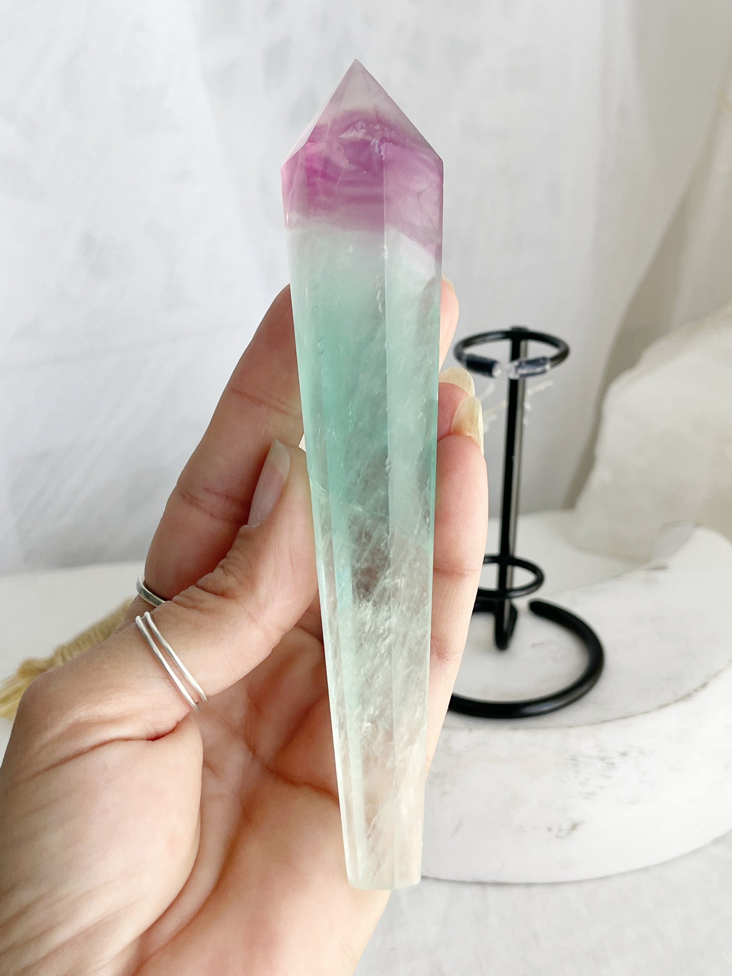 RAINBOW FLUORITE WAND, STONED AND SAGED AUSTRALIA