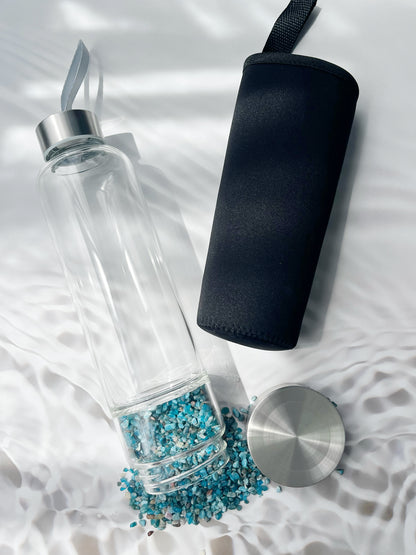 CRYSTAL ELIXIR WATER BOTTLE, LARGE, 500ml VOLUME, STONED AND SAGED AUSTRALIA