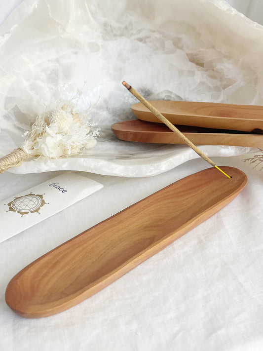 WOODEN OVAL INCENSE HOLDER. STONED AND SAGED AUSTRALIA.