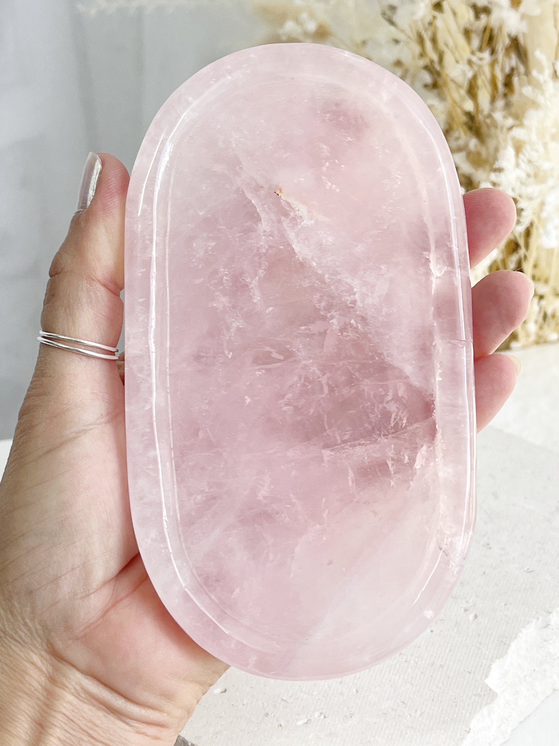ROSE QUARTZ CRYSTAL BOWL TRAY TRINKET DISH AUSTRALIA SELF LOVE LOVE COMPASSION STONED AND SAGED 