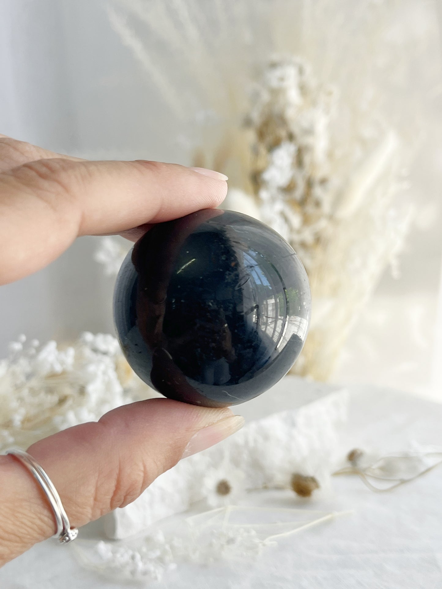 BLACK TOURMALINE SPHERE, 31046, STONED AND SAGED AUSTRALIA