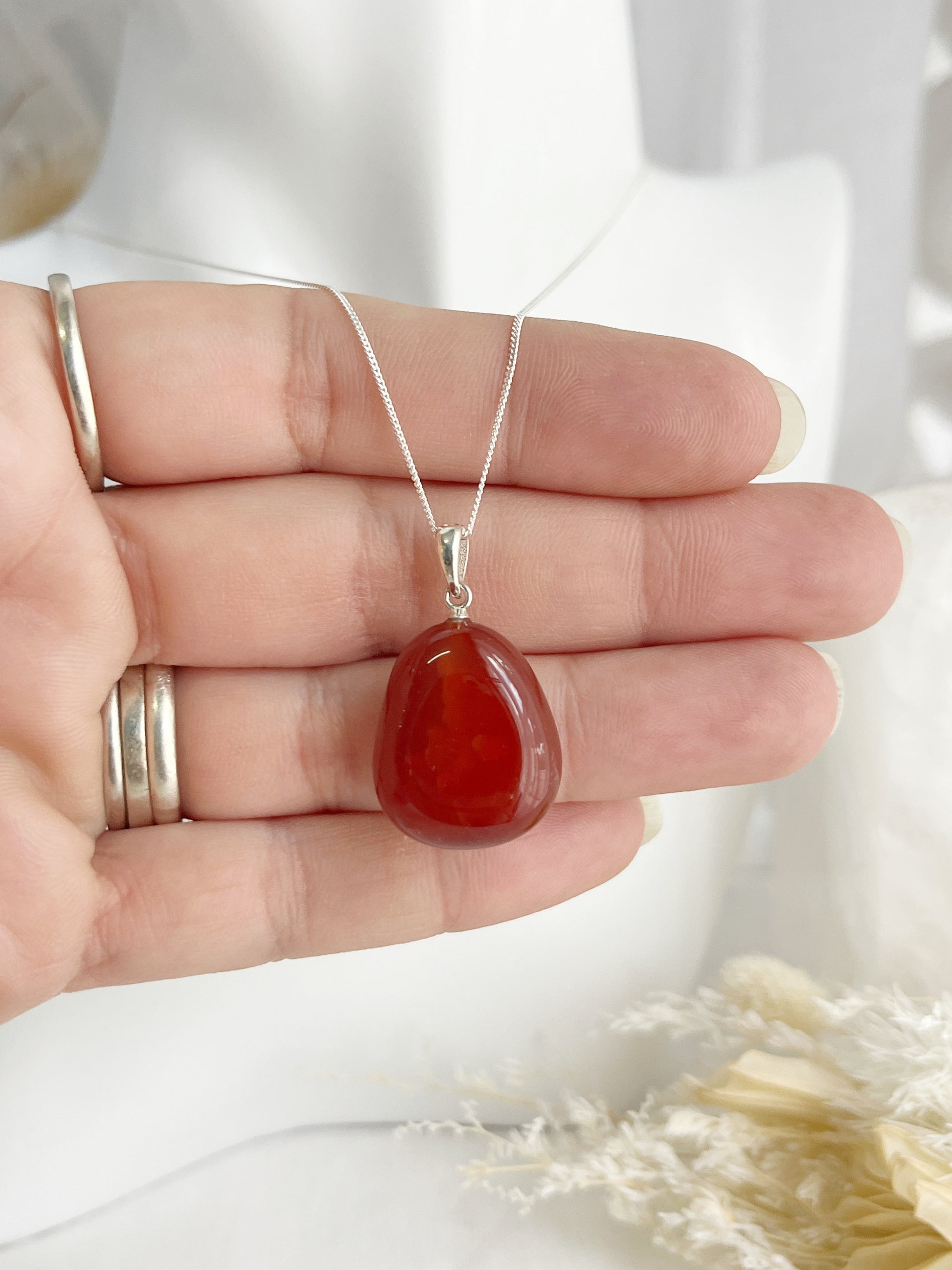 CARNELIAN TUMBLE NECKLACE, SILVER STERLING, STONED AND SAGED AUSTRALIA